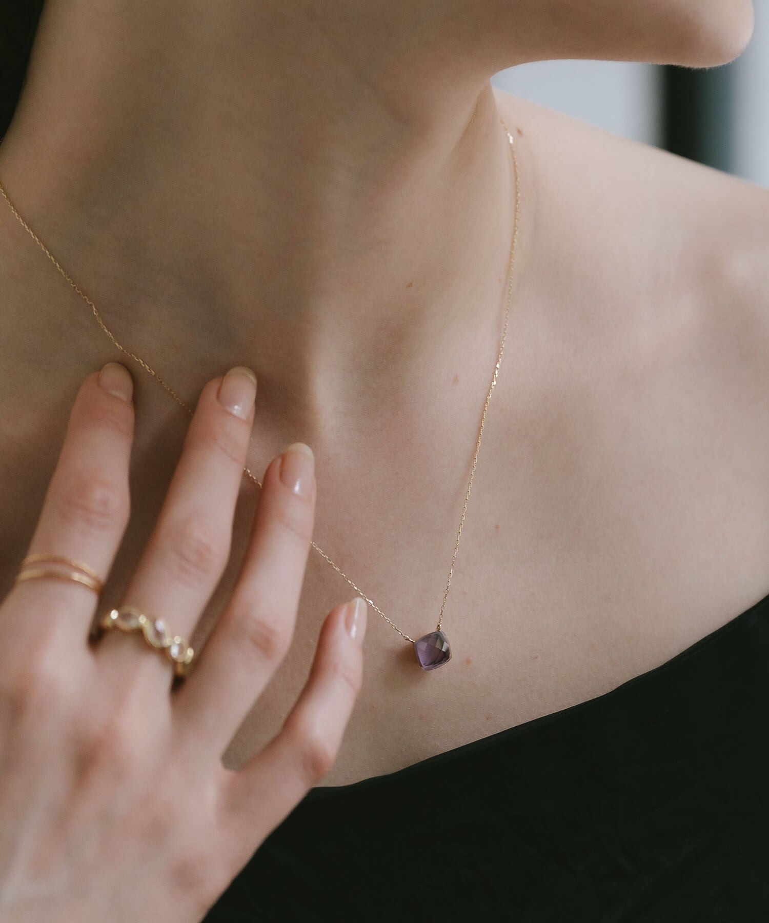 10K Gold Cushion Cut Gemstone Necklace | GLOA ARCA