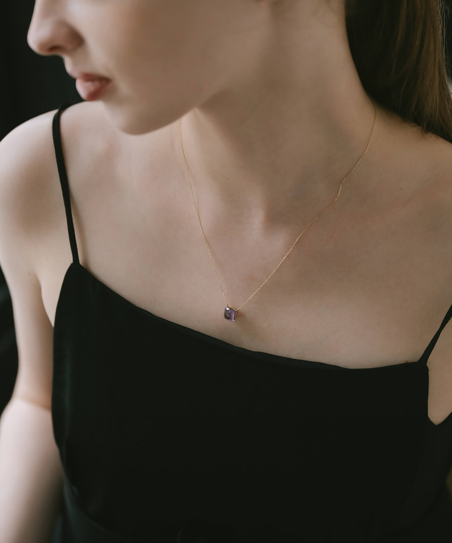 10K Gold Cushion Cut Gemstone Necklace | GLOA ARCA