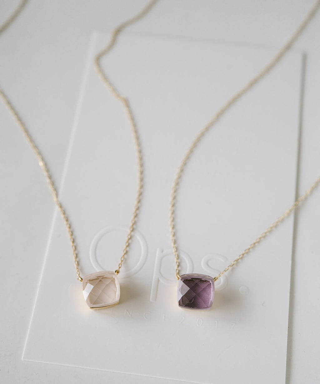 10K Gold Cushion Cut Gemstone Necklace | GLOA ARCA