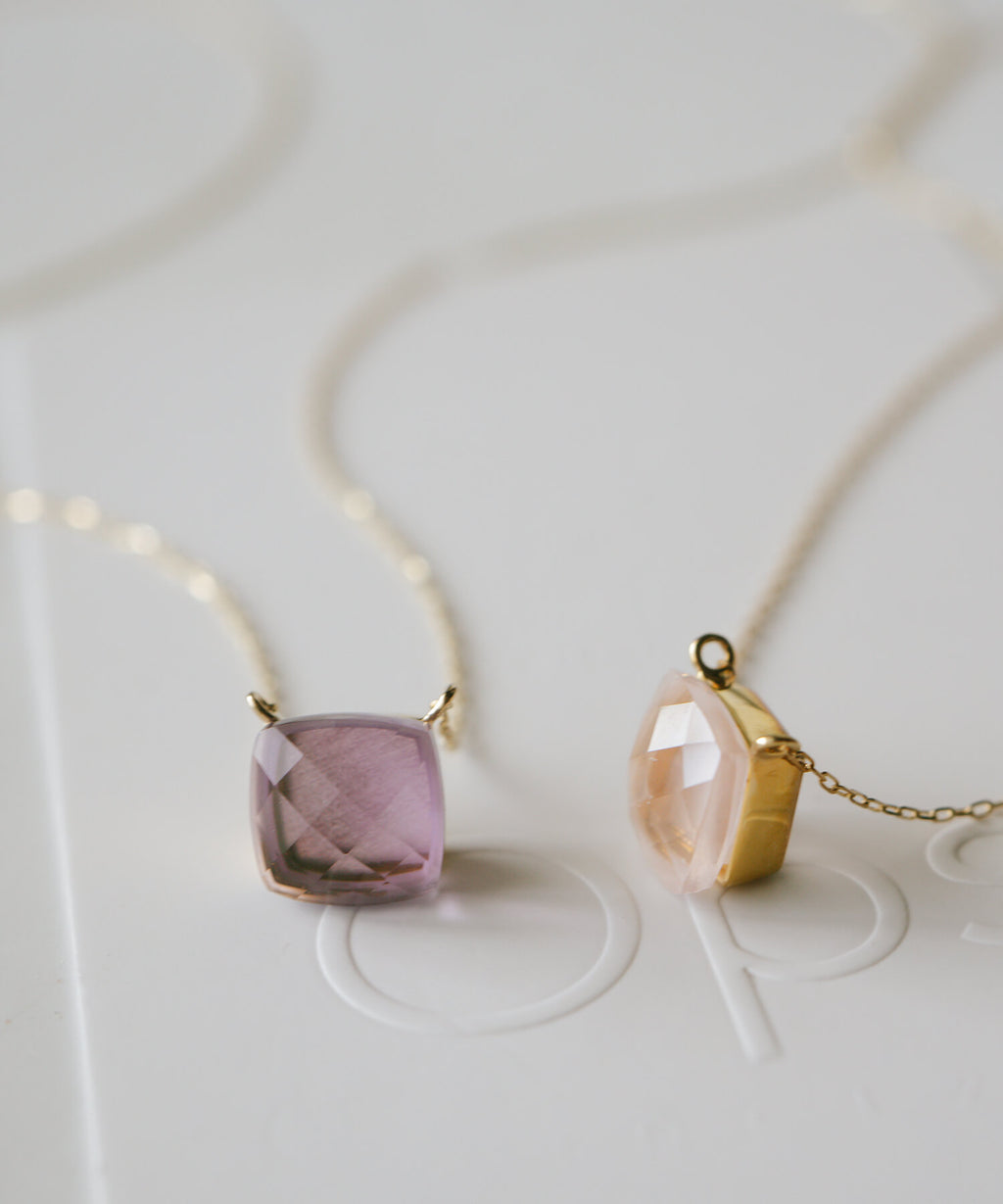 10K Gold Cushion Cut Gemstone Necklace | GLOA ARCA