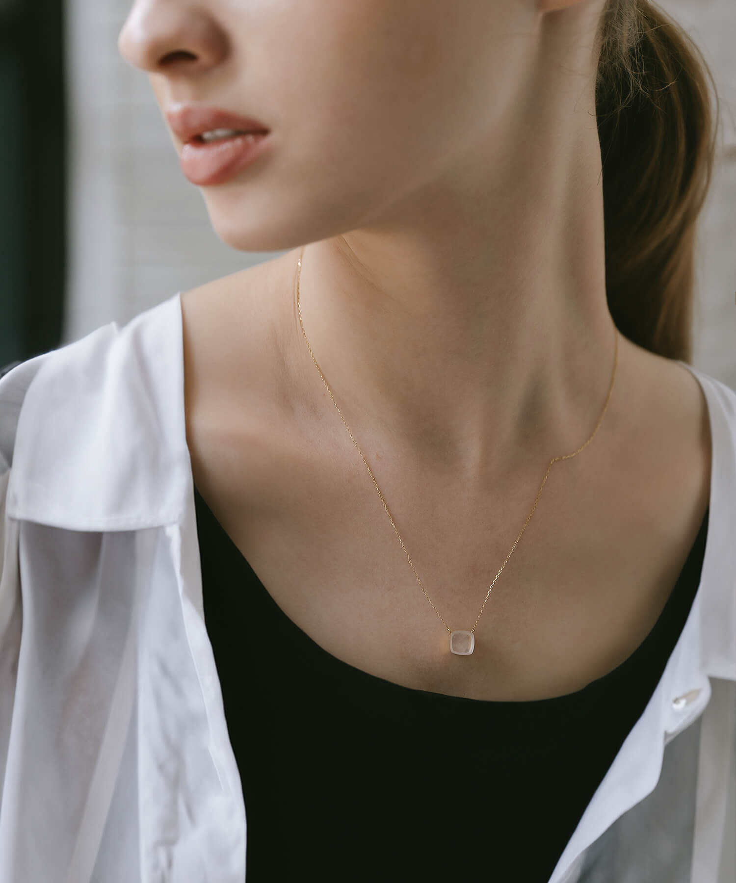 10K Gold Cushion Cut Gemstone Necklace | GLOA ARCA