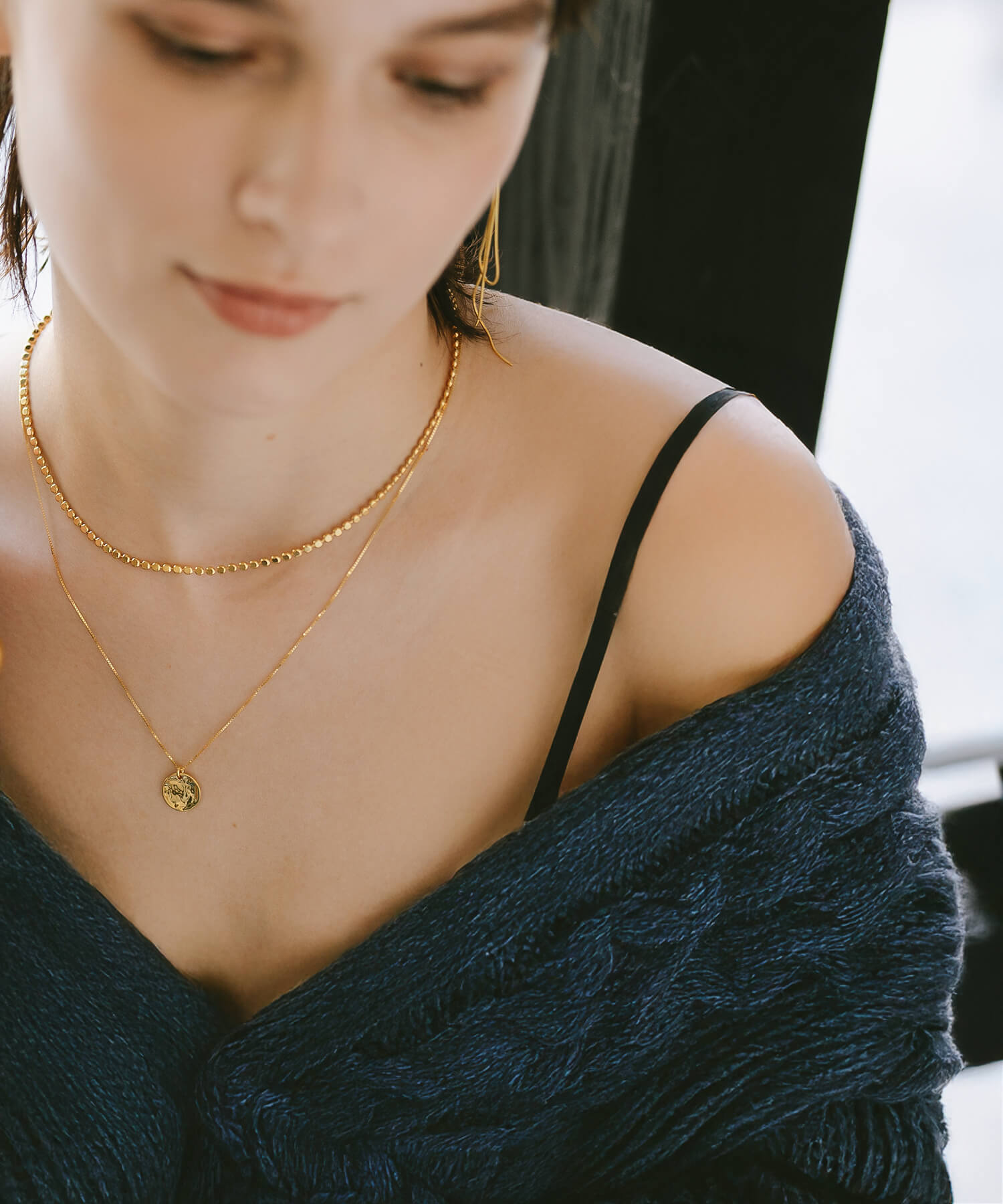 18K Gold Plated Sterling Silver Ripple Coin Necklace | NOVAC