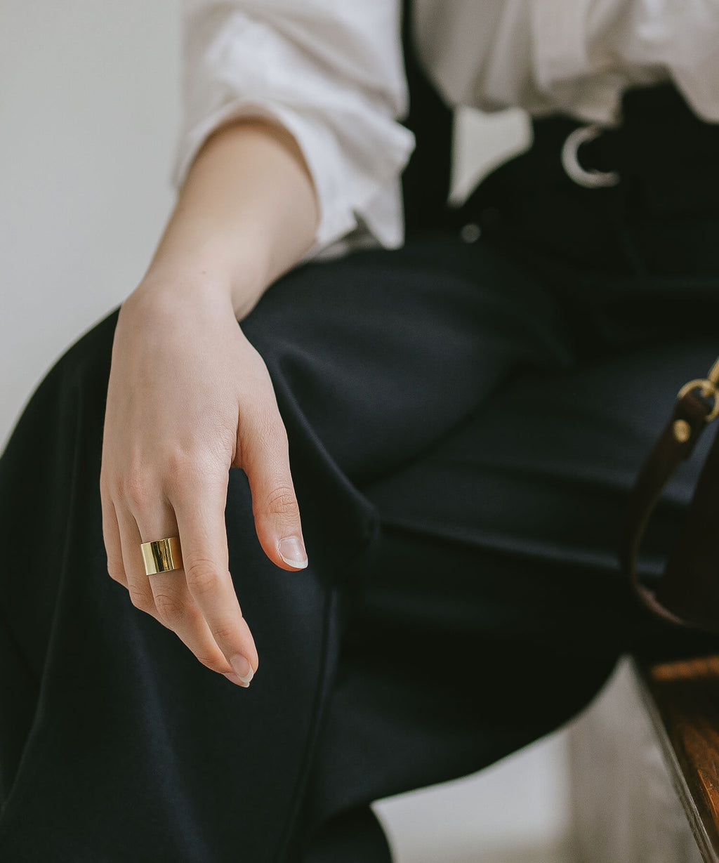 18K Gold Plated Sterling Silver Wide Tube Ring | TORONC SHINY