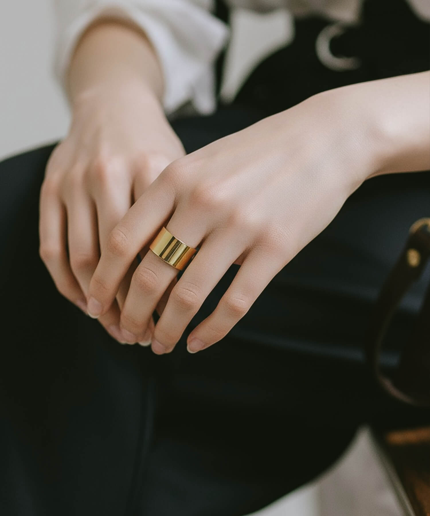 18K Gold Plated Sterling Silver Wide Tube Ring | TORONC SHINY