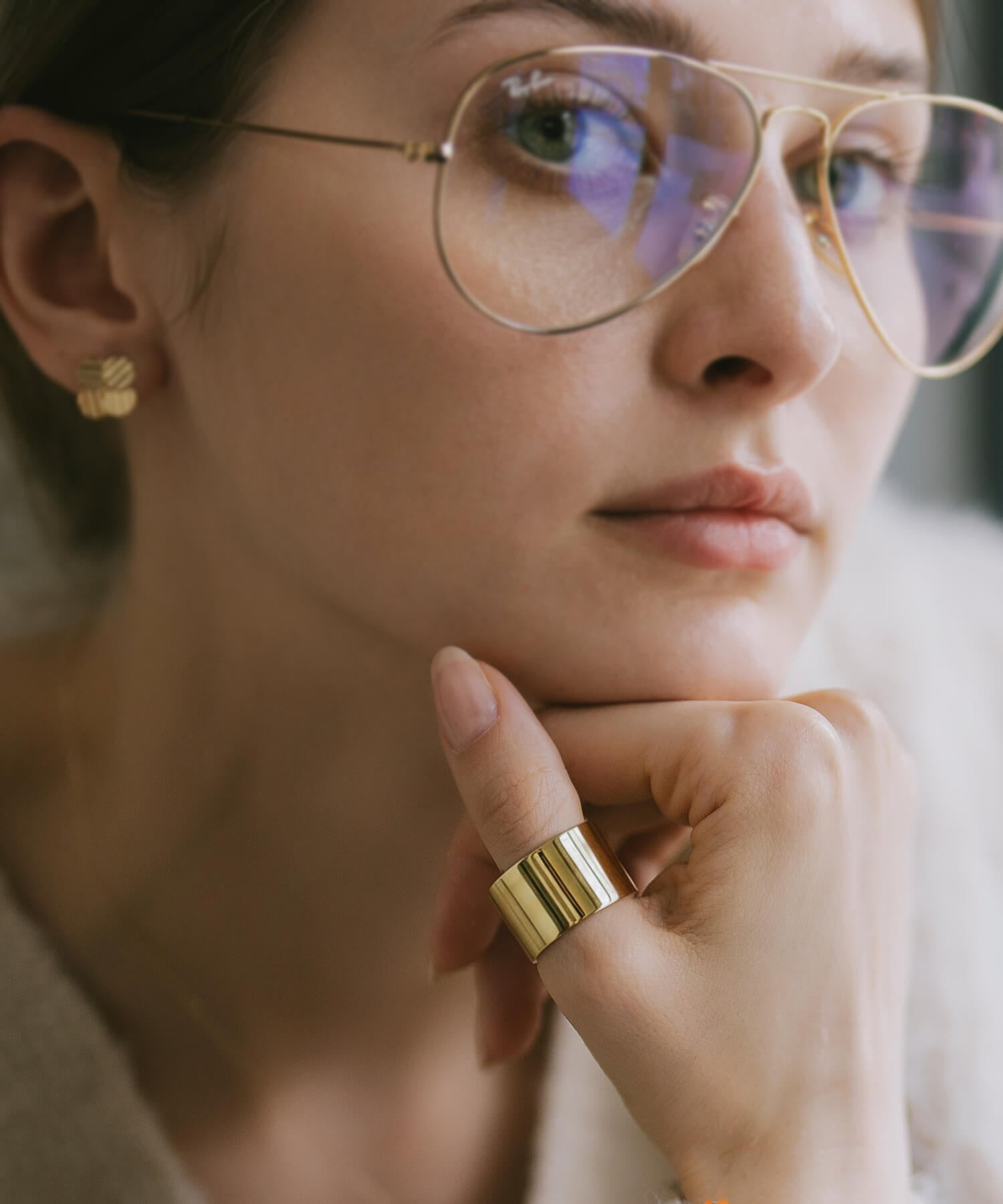 18K Gold Plated Sterling Silver Wide Tube Ring | TORONC SHINY