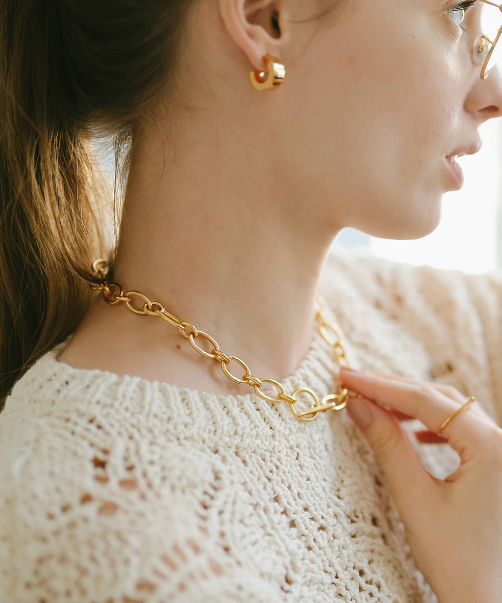 18K Gold Plated Sterling Silver Chunky Chain Choker | CARCHE