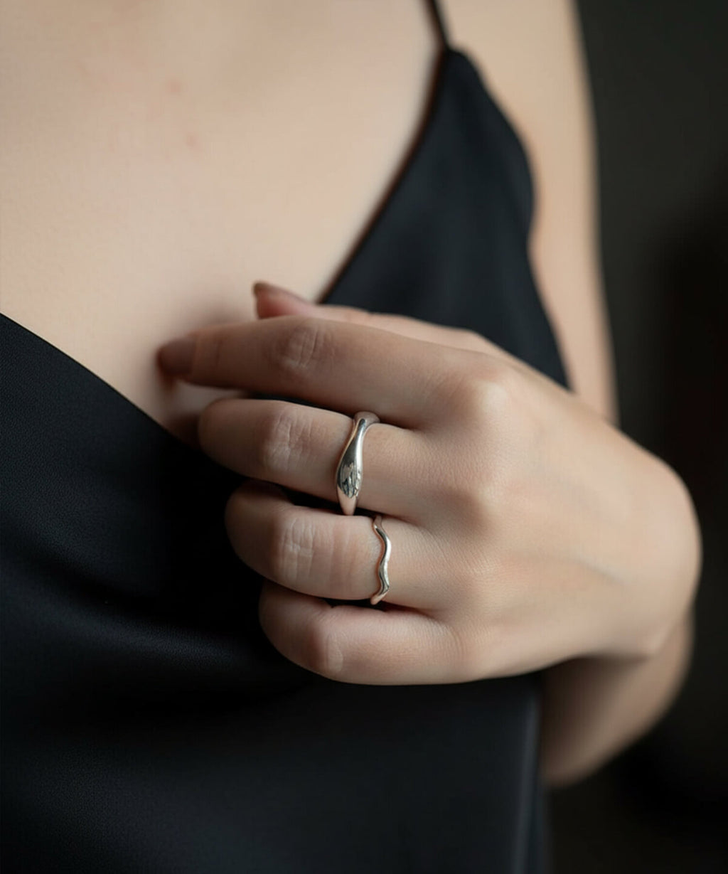 18K Gold Plated Sterling Silver Wide Wavy Ring | GREZIO