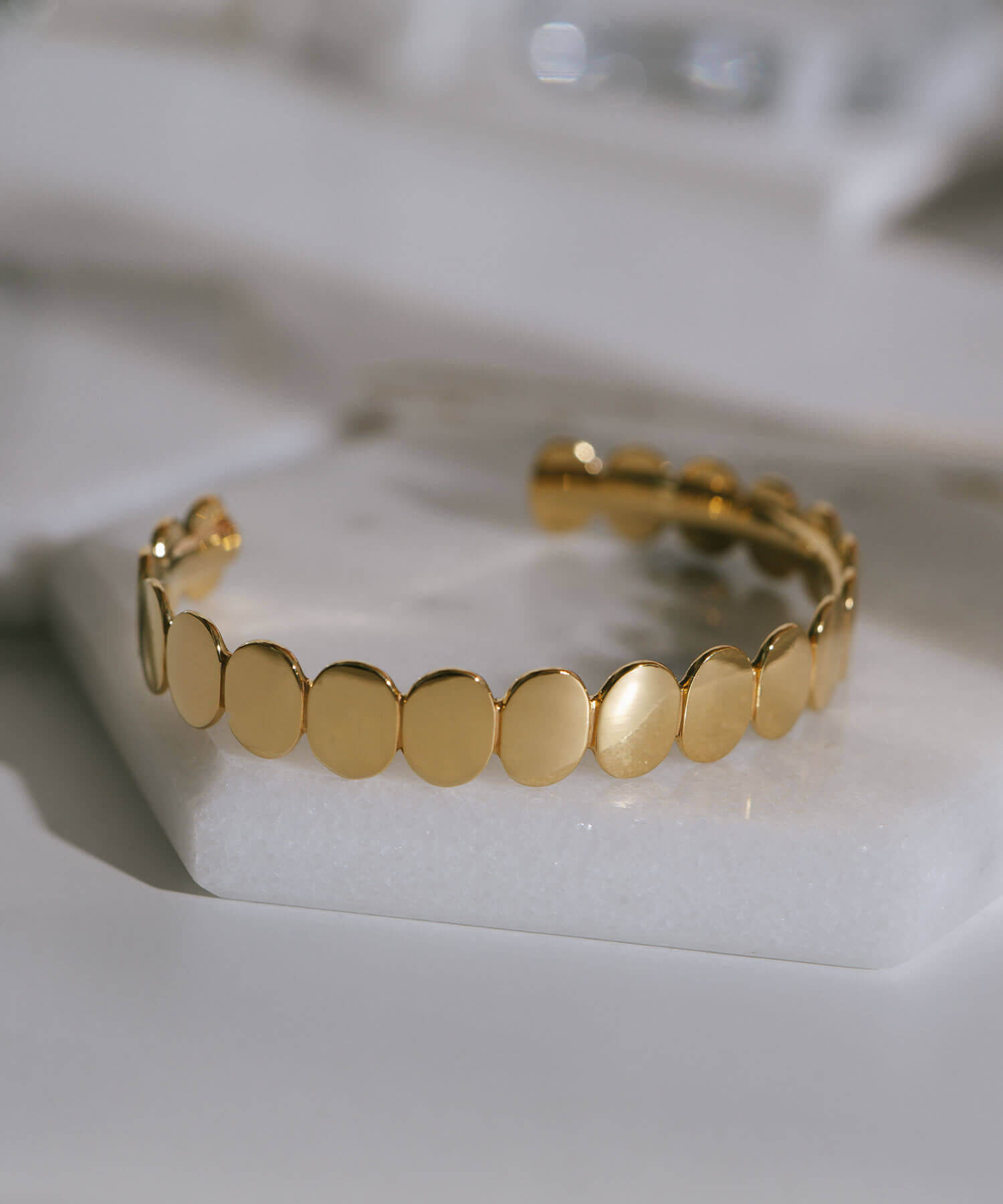 18K Gold Plated Sterling Silver Hammered Beads Bangle | HALVA