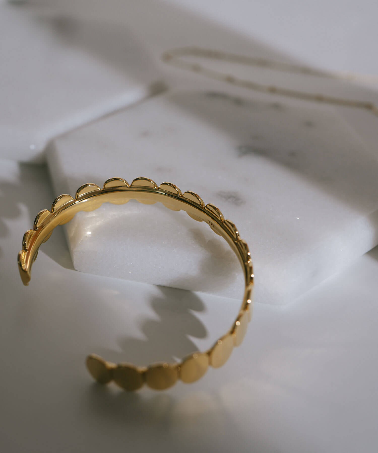 18K Gold Plated Sterling Silver Hammered Beads Bangle | HALVA