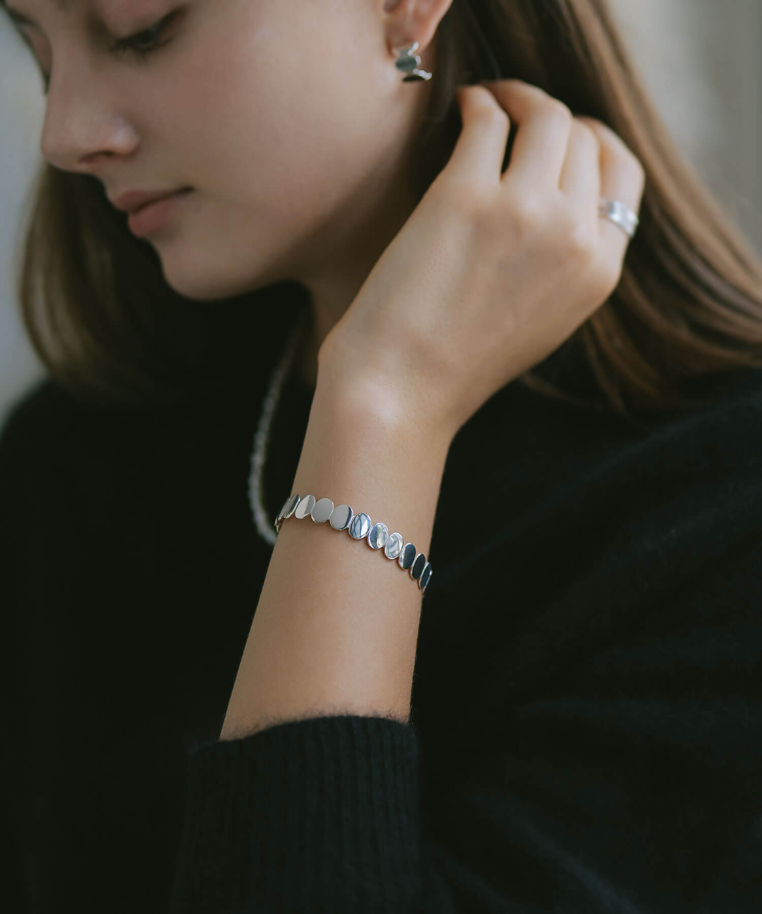 18K Gold Plated Sterling Silver Hammered Beads Bangle | HALVA