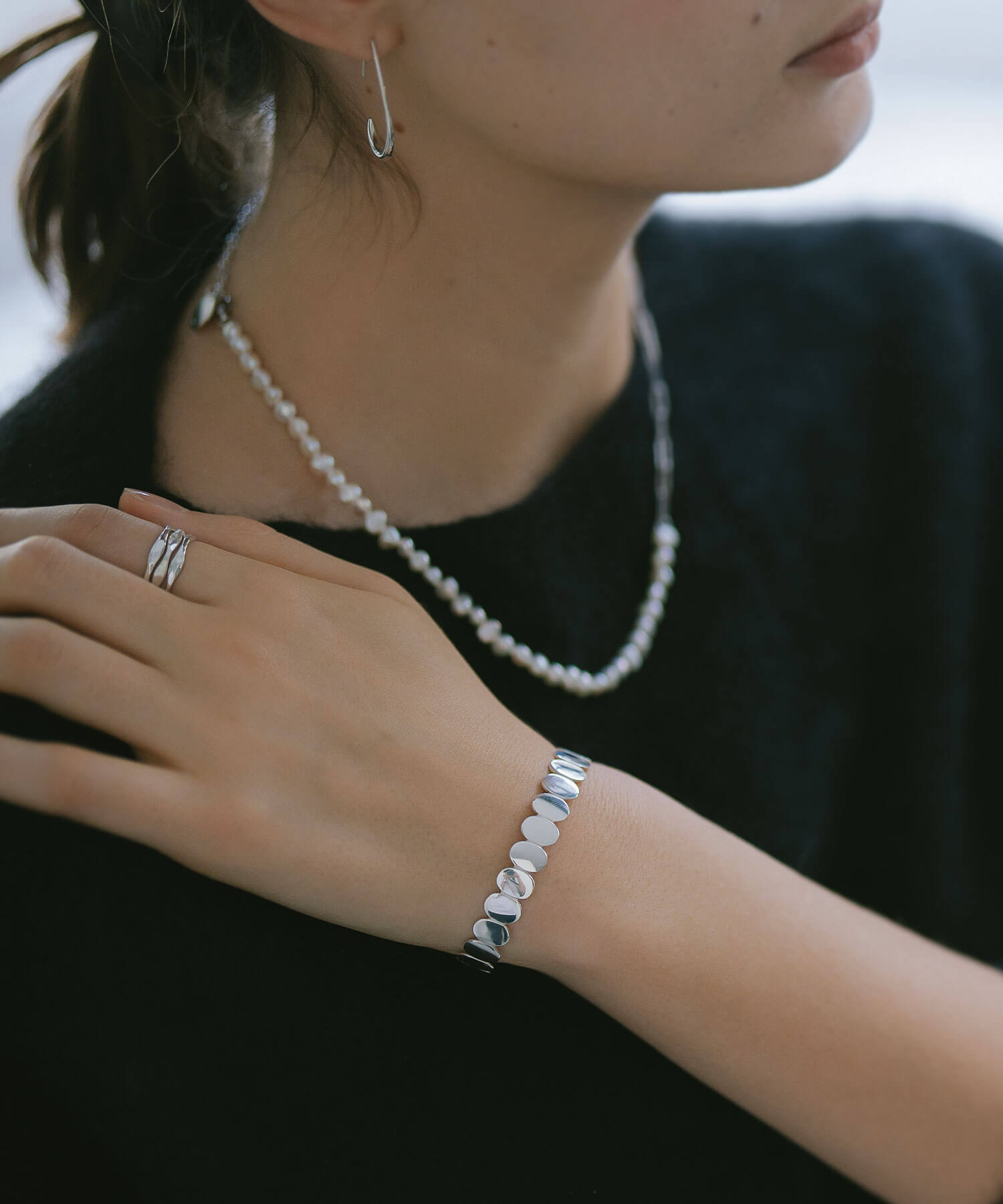18K Gold Plated Sterling Silver Hammered Beads Bangle | HALVA