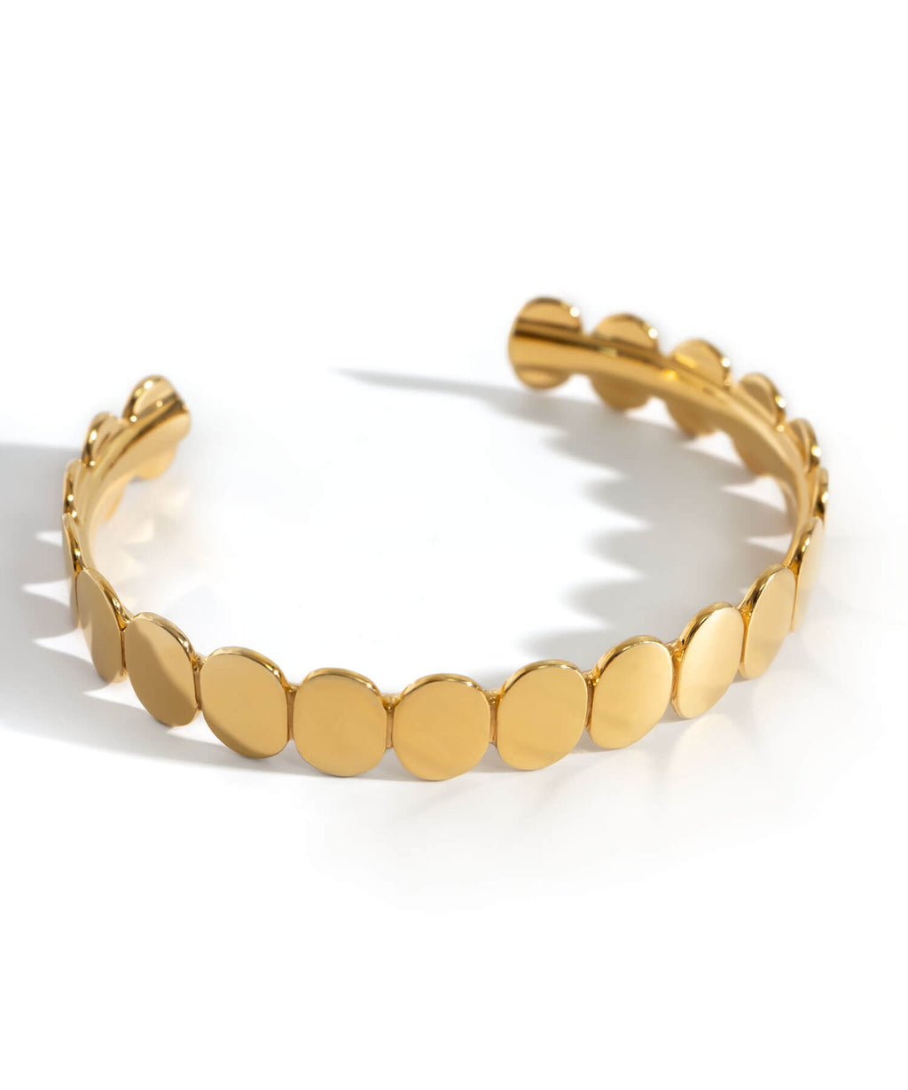 18K Gold Plated Sterling Silver Hammered Beads Bangle | HALVA