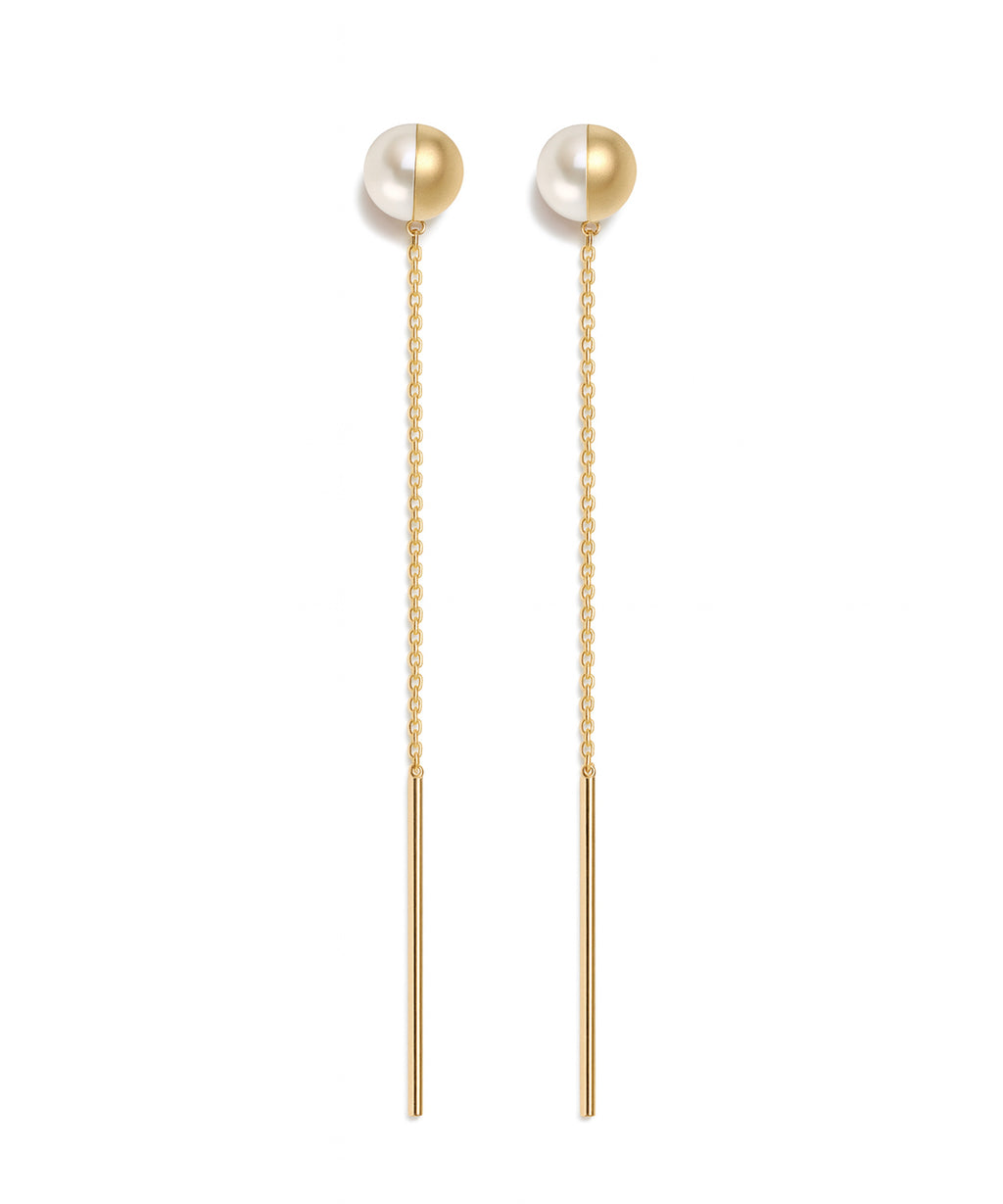 18K Gold Elegant Pearl Chain Earrings | PRENDOR HAPA