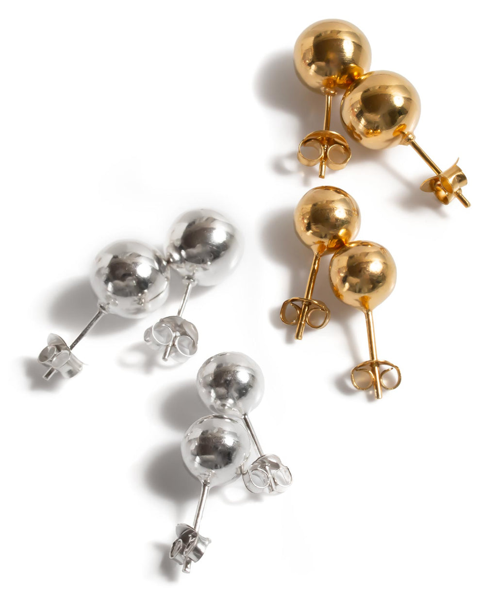 925 Sterling Silver Round Ball Stud Earrings | HELMIE