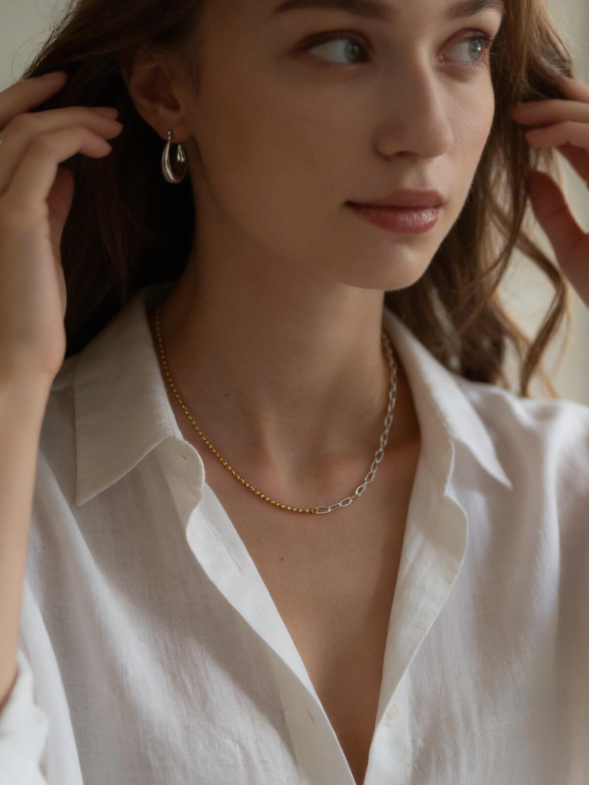 18K Gold Plated Sterling Silver Fusion Chain Necklace | HELUNEA