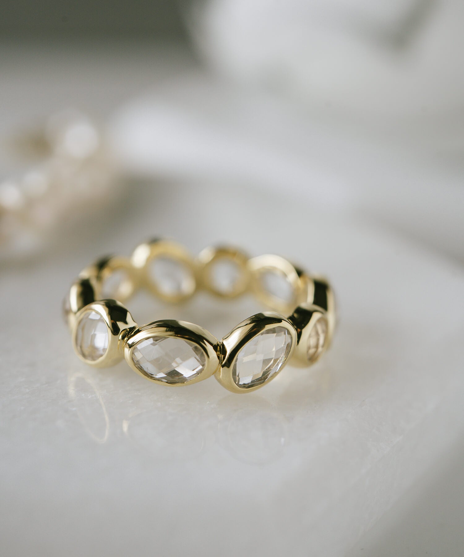 18K Gold Plated Sterling Silver White Quartz Eternity Gemstone Ring | ANTHEIA CRYSTA