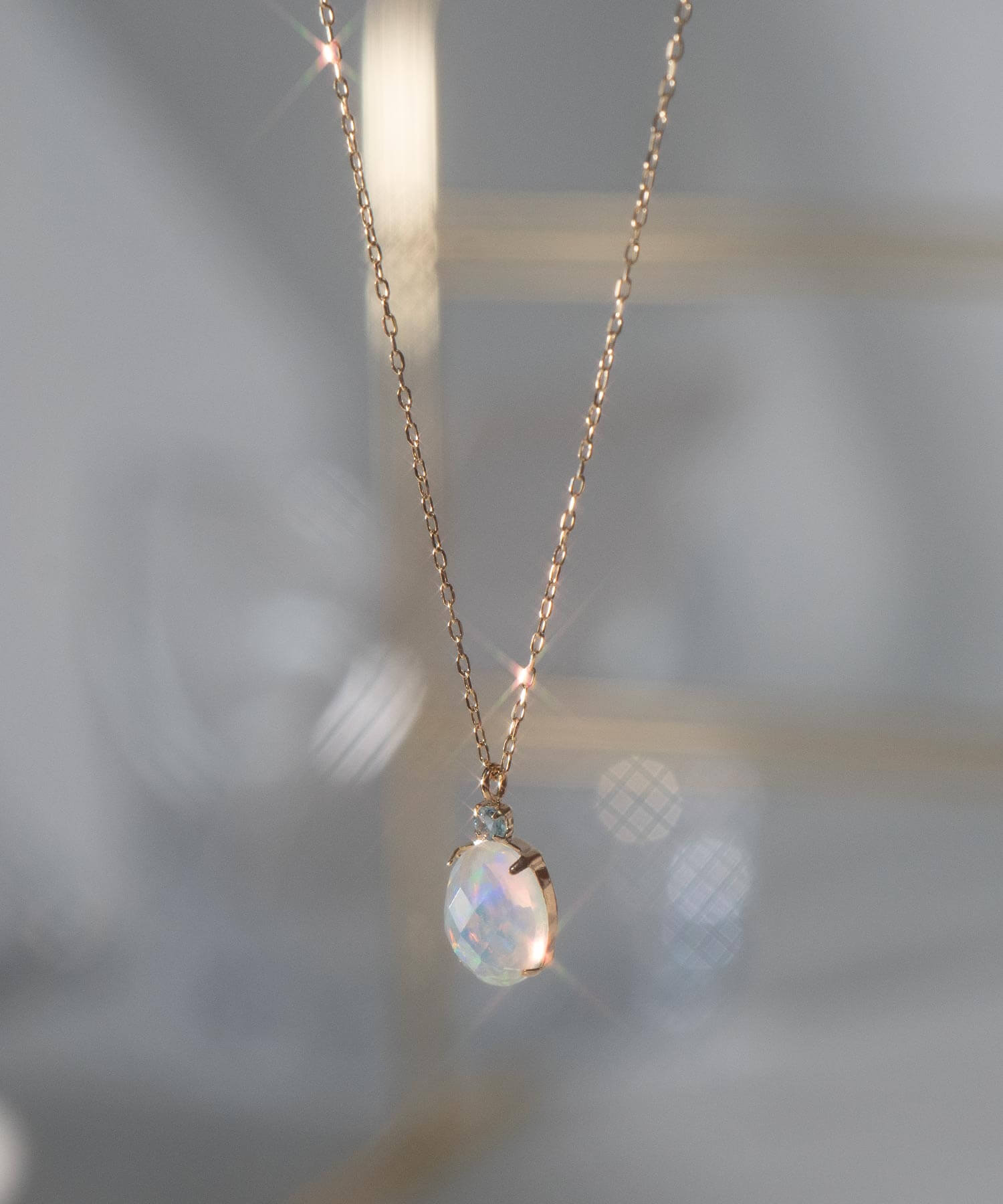 10K Gold Obal Opal & Bluetopaz Accent Necklace | GLOA-NOLL