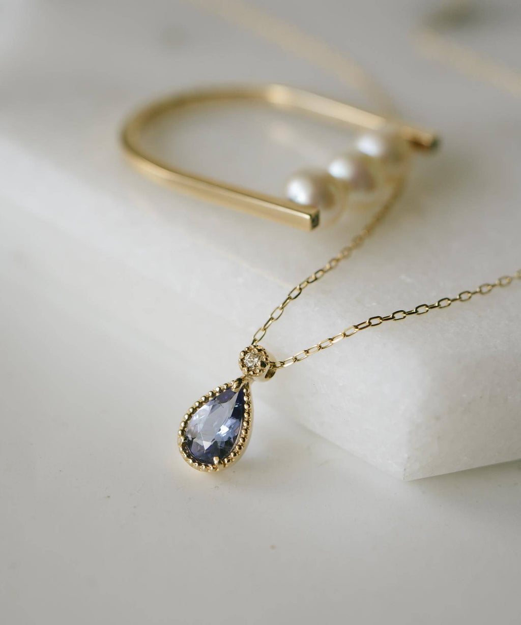 10K Gold Drop Gemstone Necklace | GLOA-SOLZE