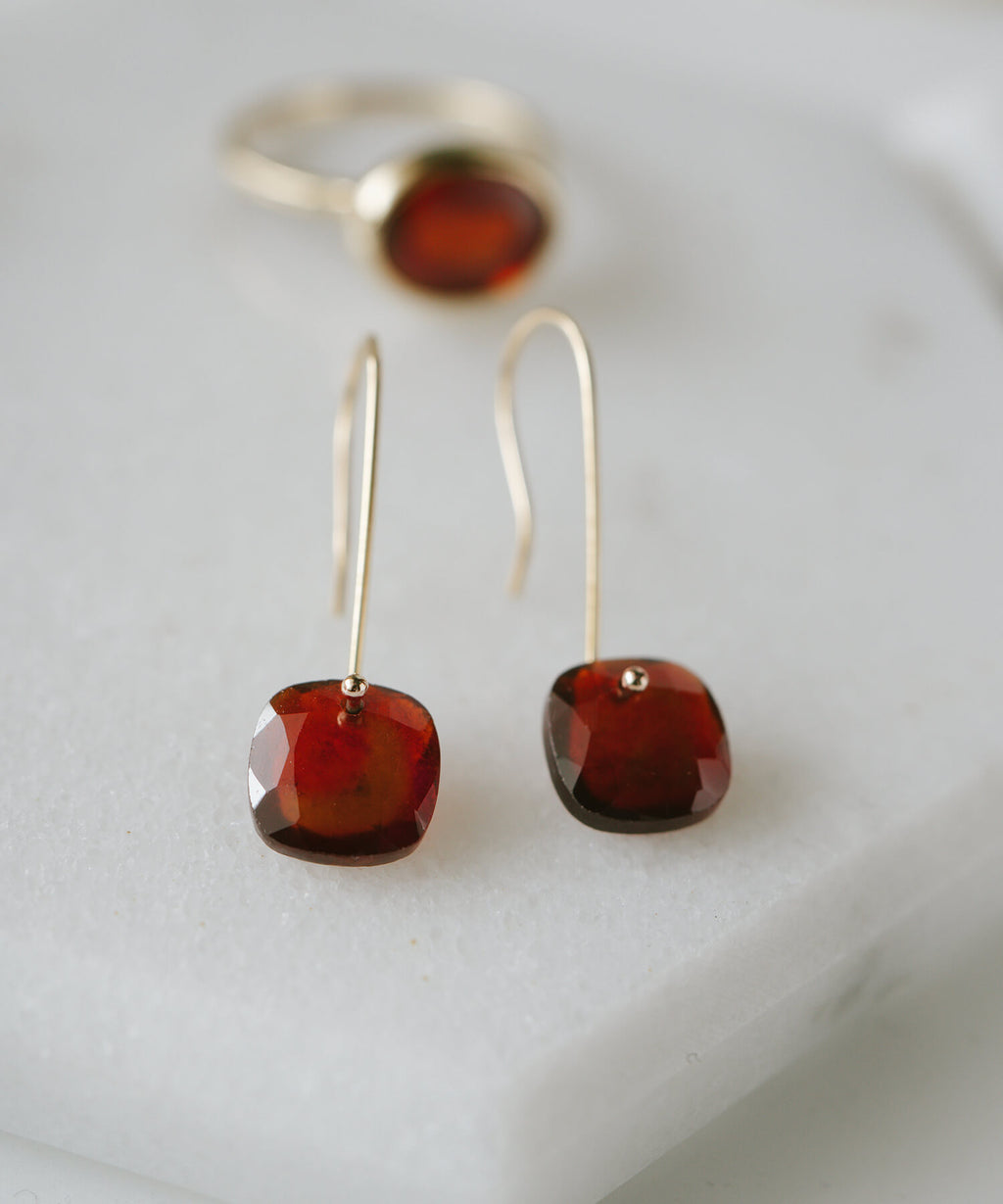 10K Gold Garnet Hook Earrings | LACHTARA-FEM