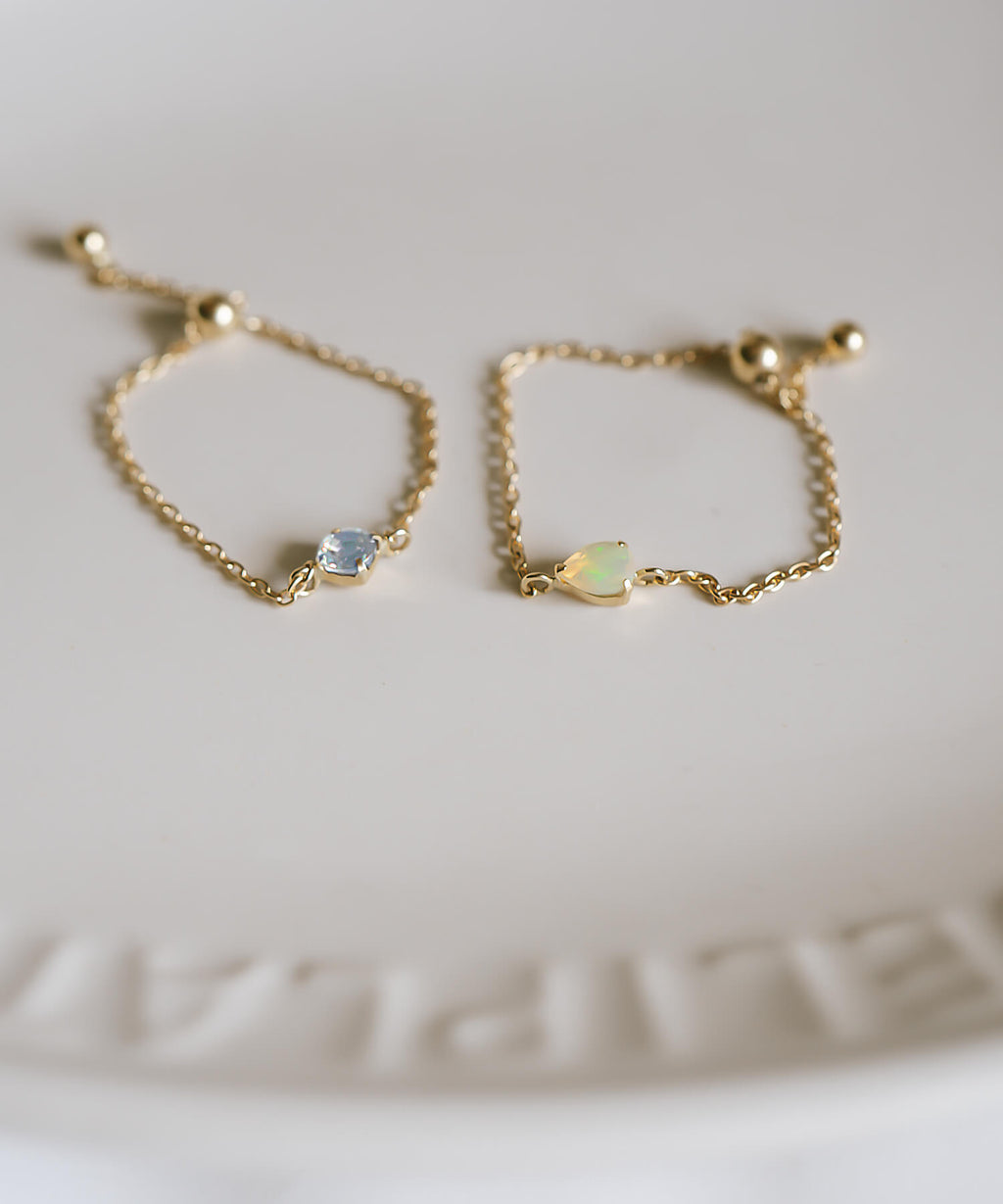 18K Gold Gemstone Chain Ring | MEGREZ CHAIN