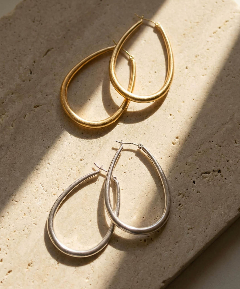 18K Gold Plated Sterling Silver Teardrop Plump Matte Earrings | TILK