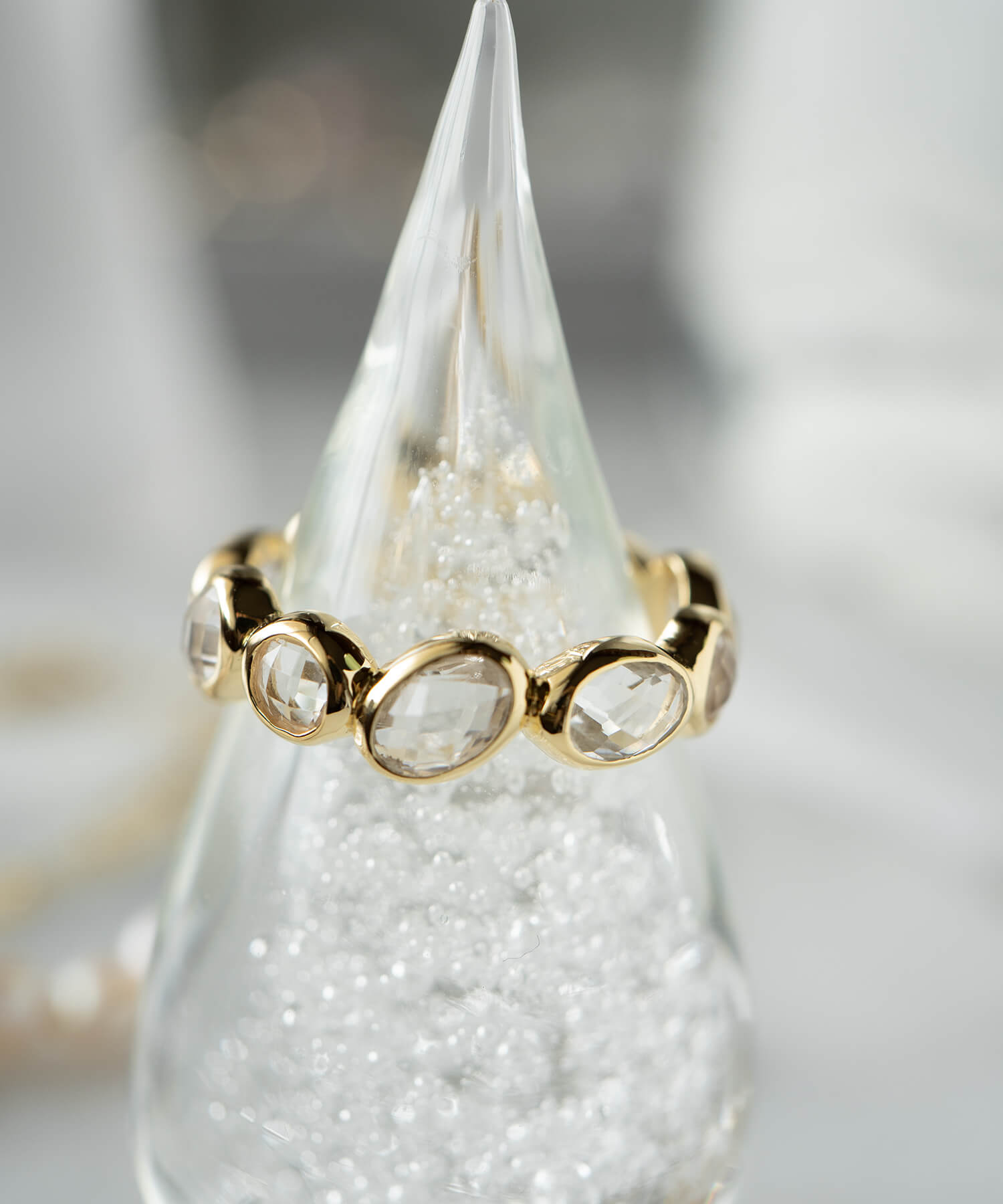 18K Gold Plated Sterling Silver White Quartz Eternity Gemstone Ring | ANTHEIA CRYSTA