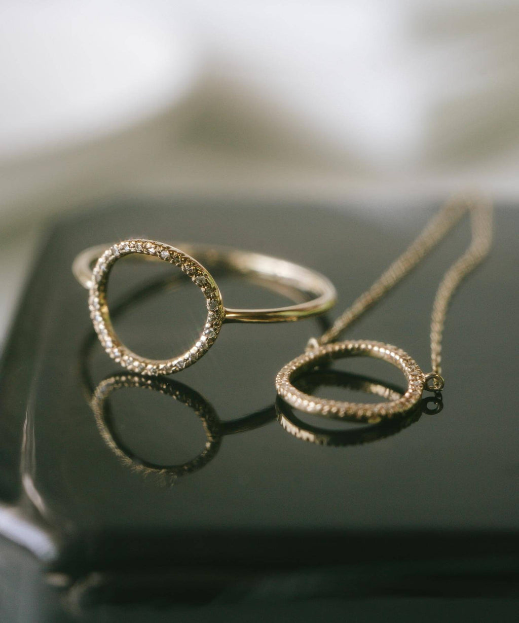 10K Gold Pave Diamond Open Circle Ring | FOSSOLE
