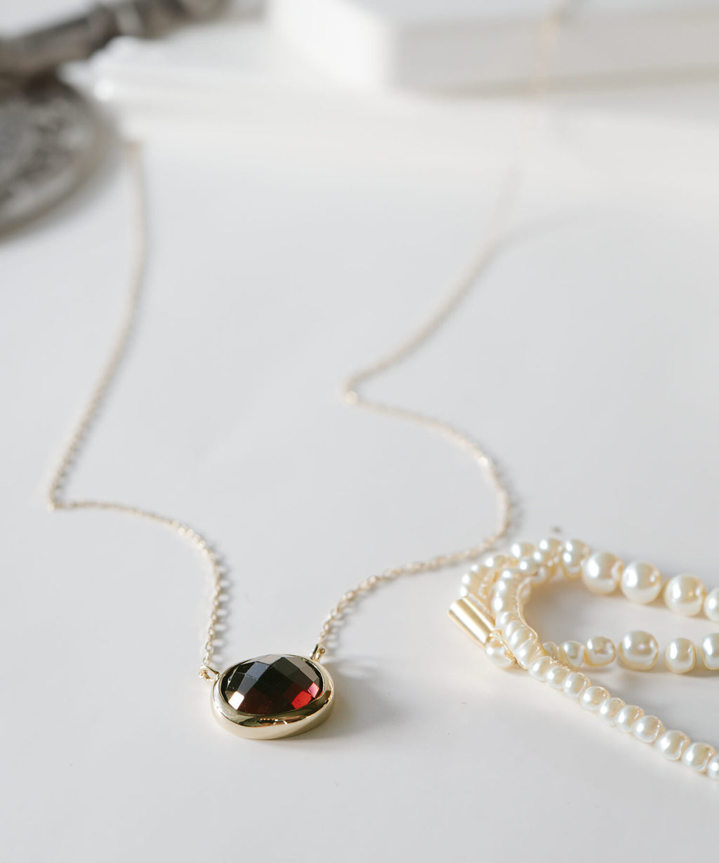 Checker Board Cut Gemstone Necklace | GLOA-ETT
