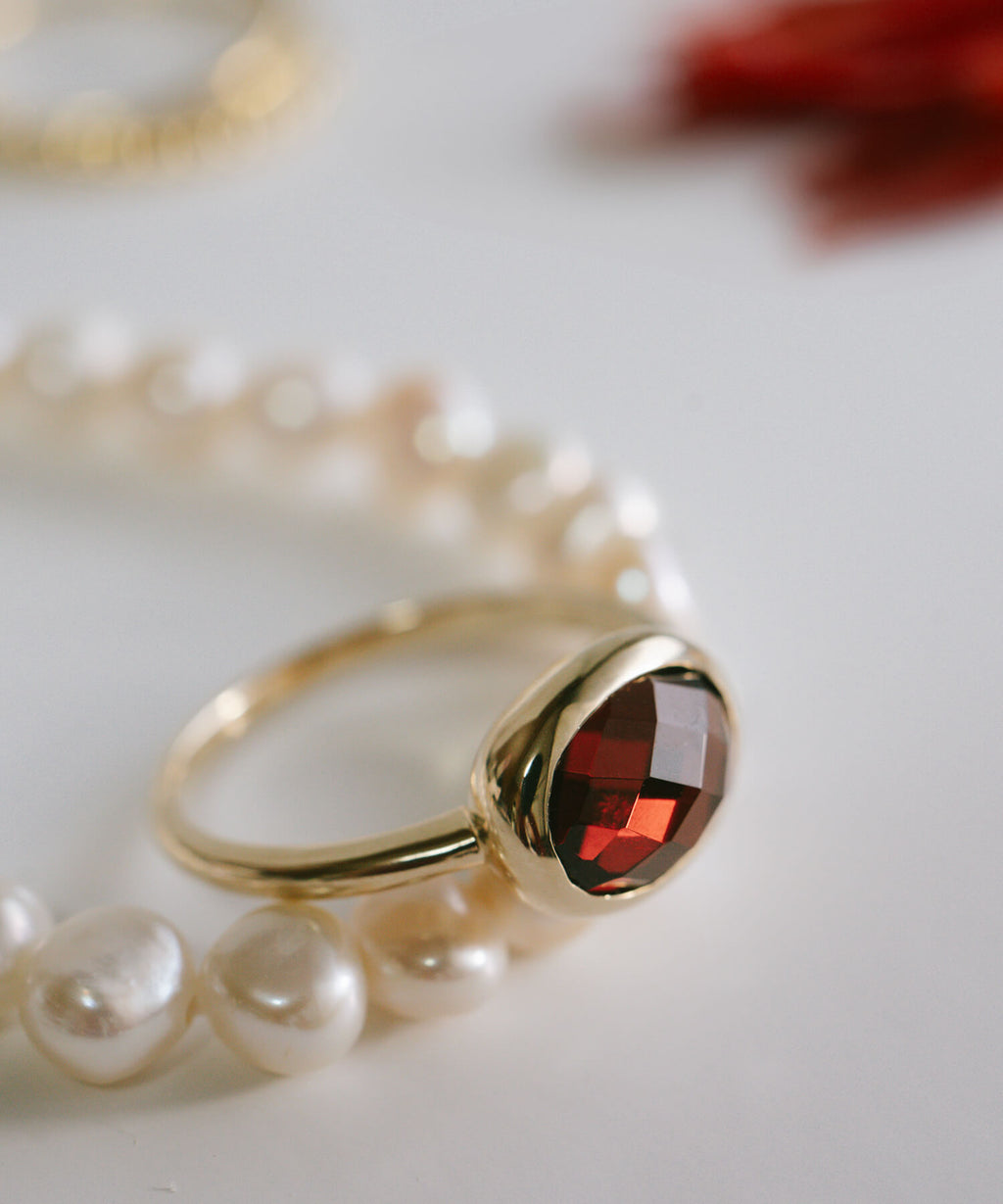 Checkerboard Cut Gemstone Ring | GLOA-ETT