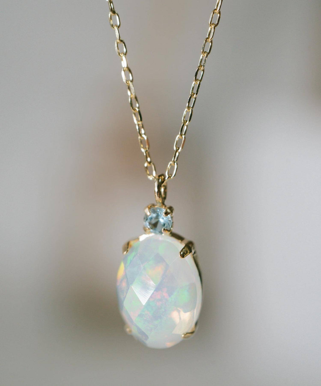 10K Gold Obal Opal & Bluetopaz Accent Necklace | GLOA-NOLL