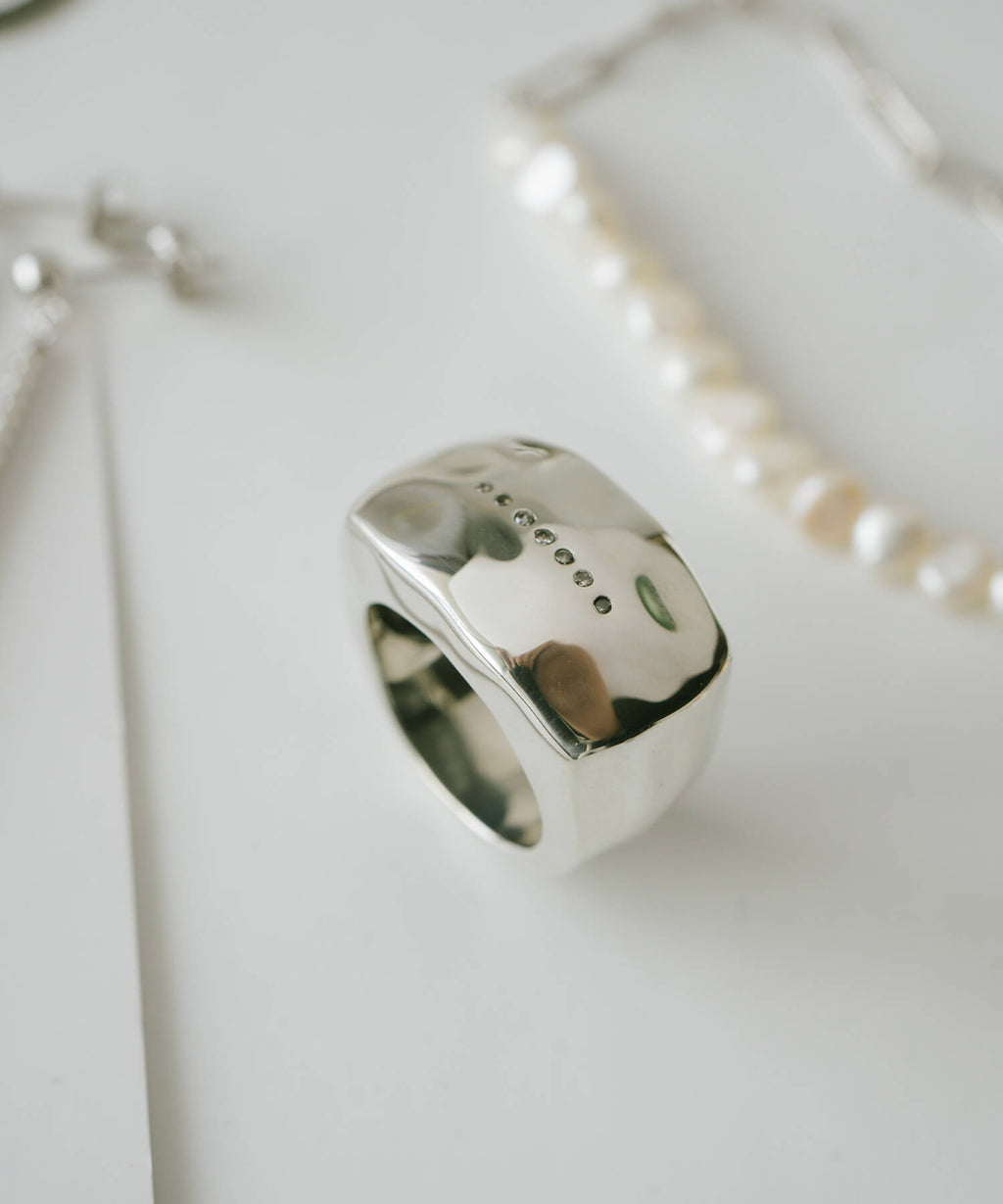 925 Sterling Silver Pavé Cubic Zirconia Wide Ring | PALLAS