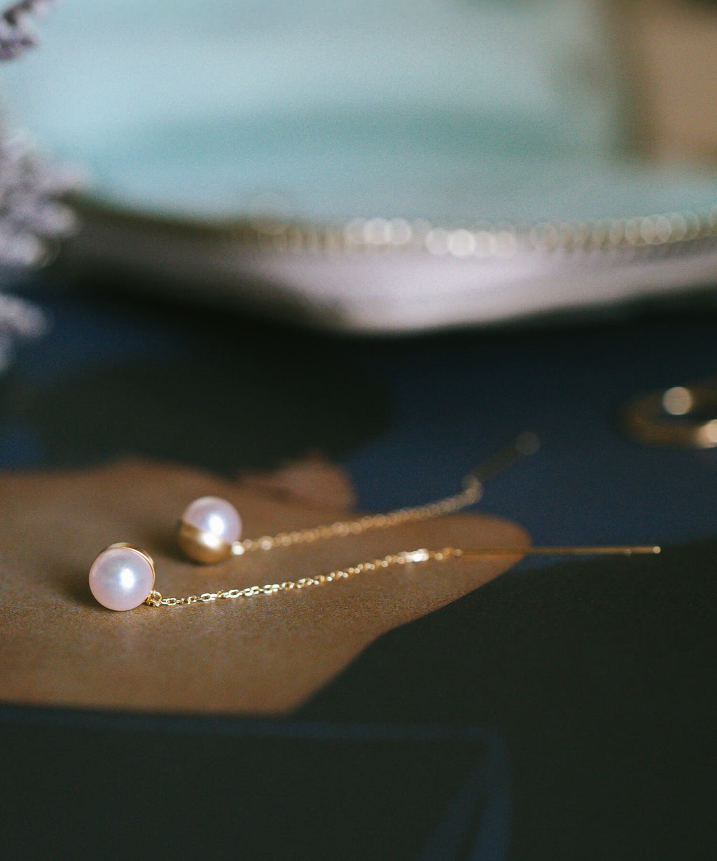 18K Gold Elegant Pearl Chain Earrings | PRENDOR HAPA