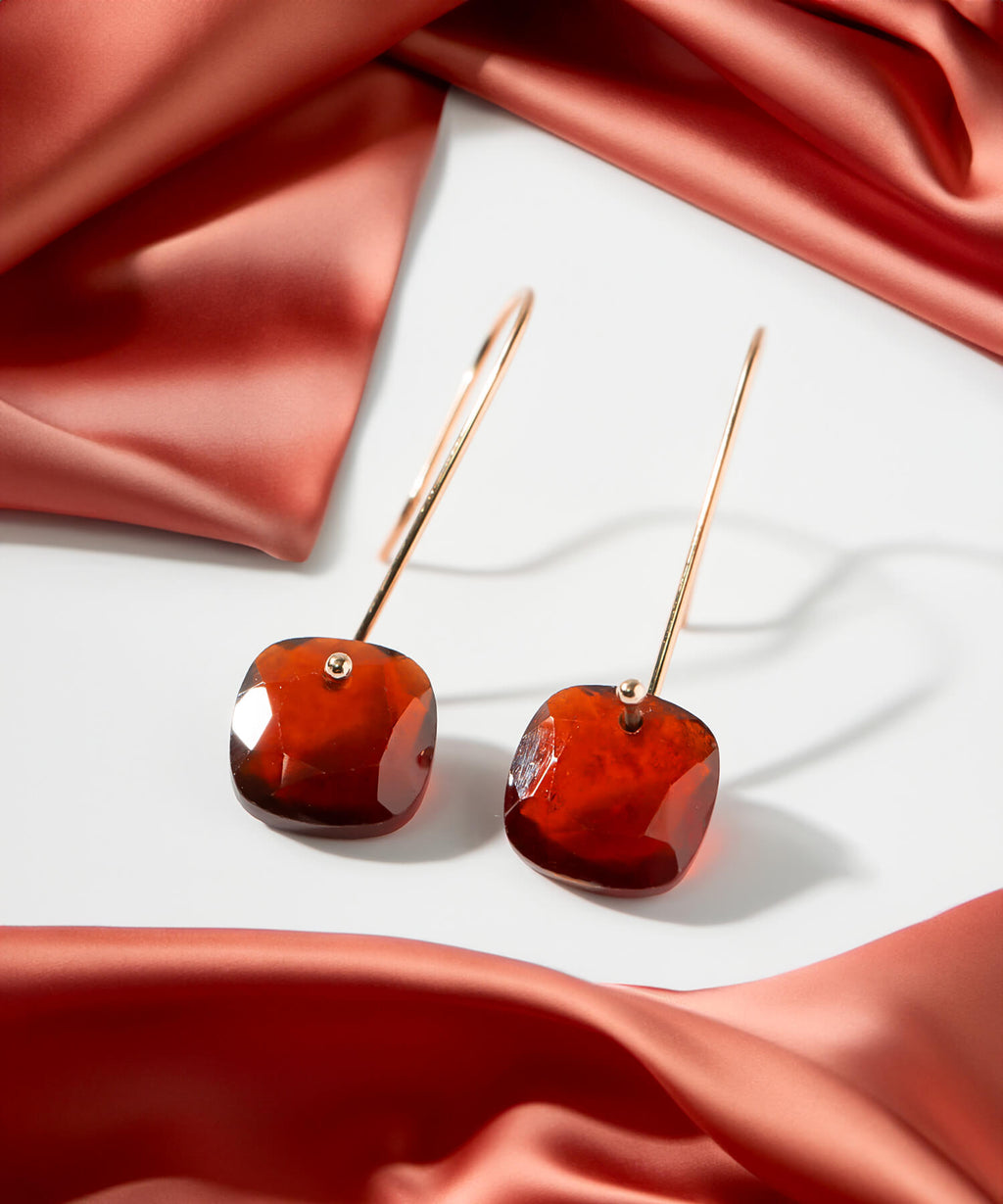 10K Gold Garnet Hook Earrings | LACHTARA-FEM