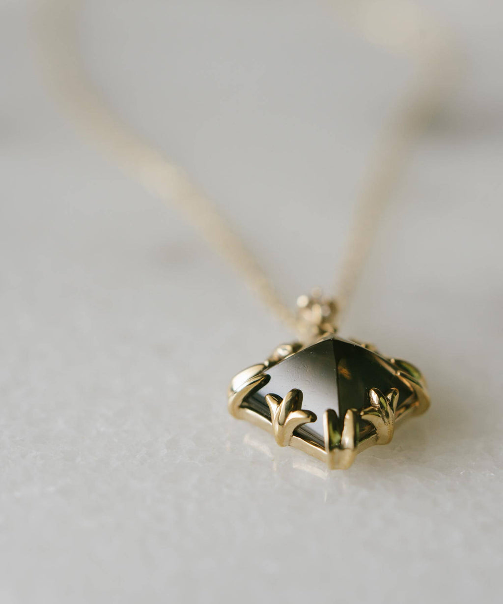 10K Gold Rhombus Smoky Quartz Necklace | TETRA-ATTA