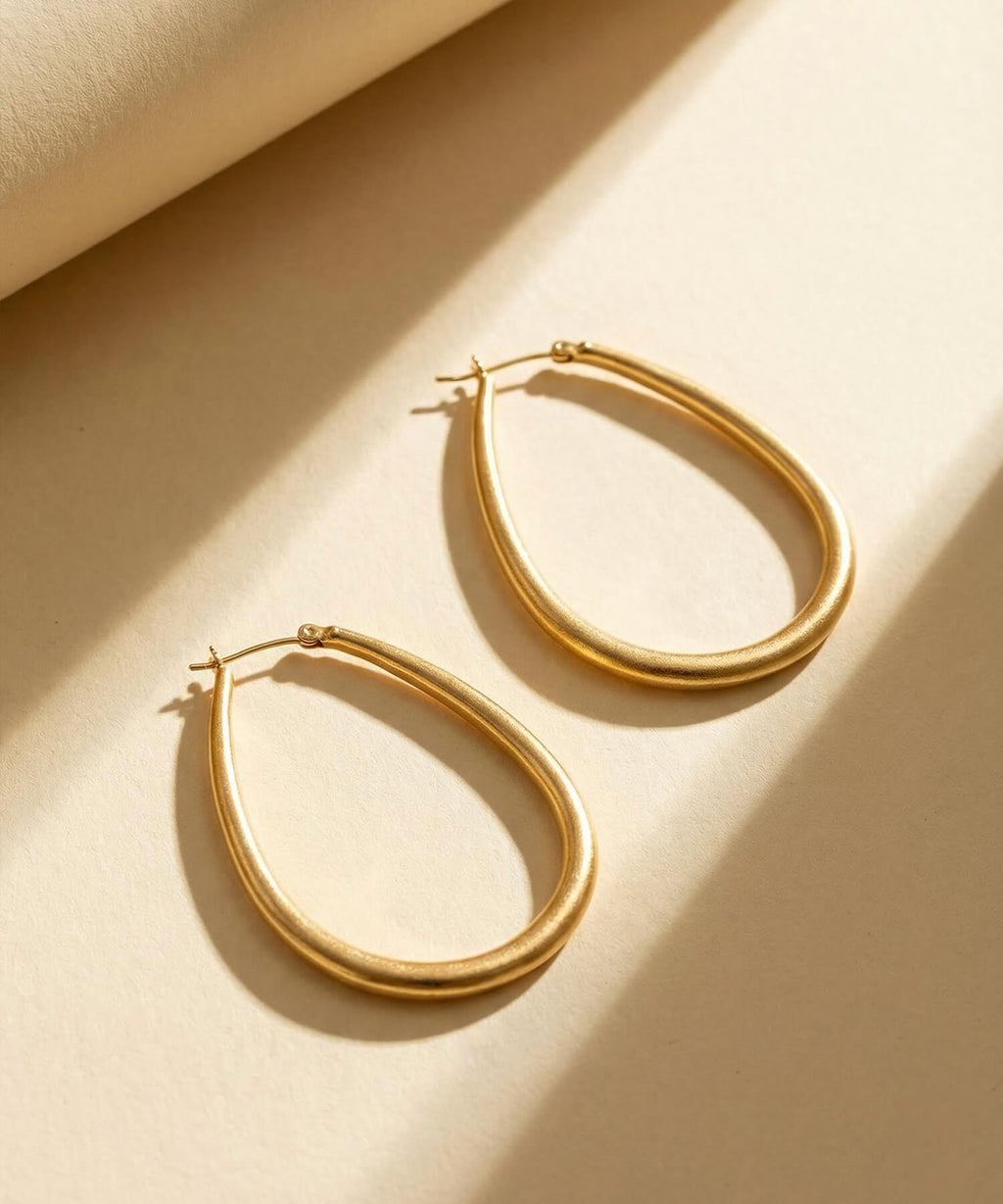 18K Gold Plated Sterling Silver Teardrop Plump Matte Earrings | TILK