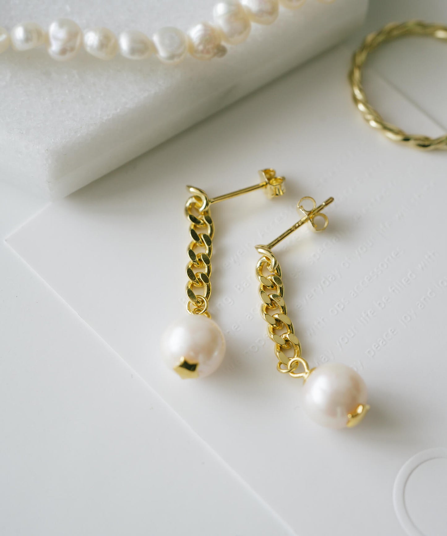 Semi-Baroque Pearl Chain Earrings | AFRIZO-TVA PIERCE