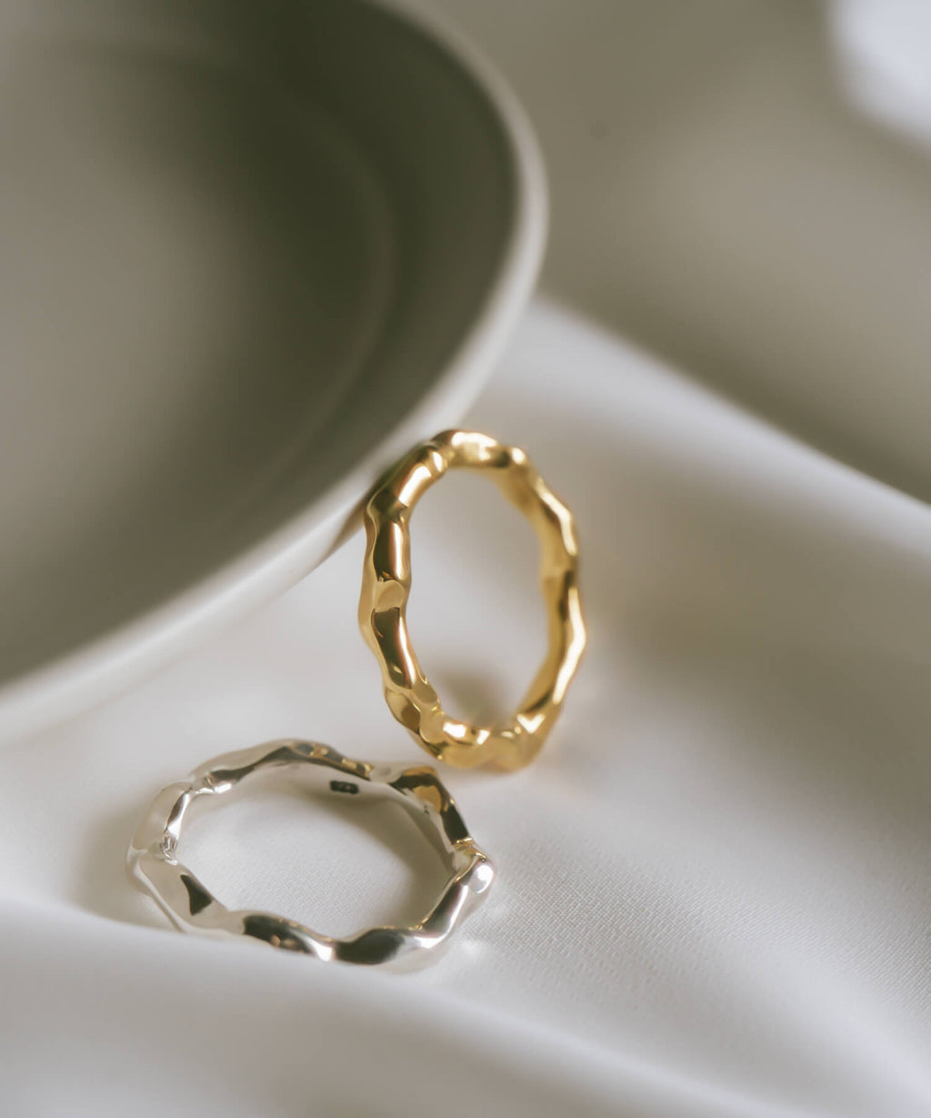 18K Gold Plated Sterling Silver Ripple Wave Ring | ALORO