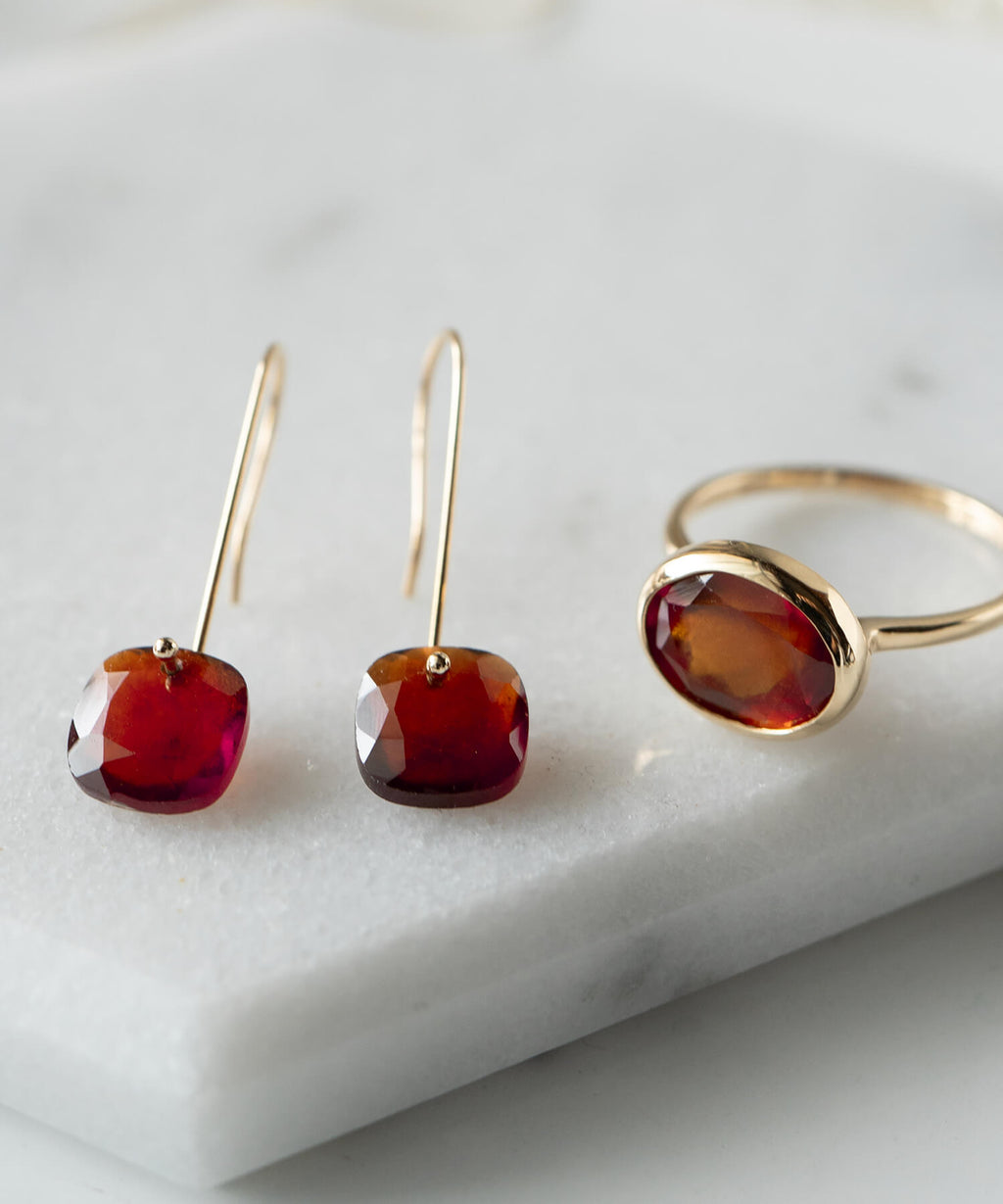 10K Gold Garnet Hook Earrings | LACHTARA-FEM