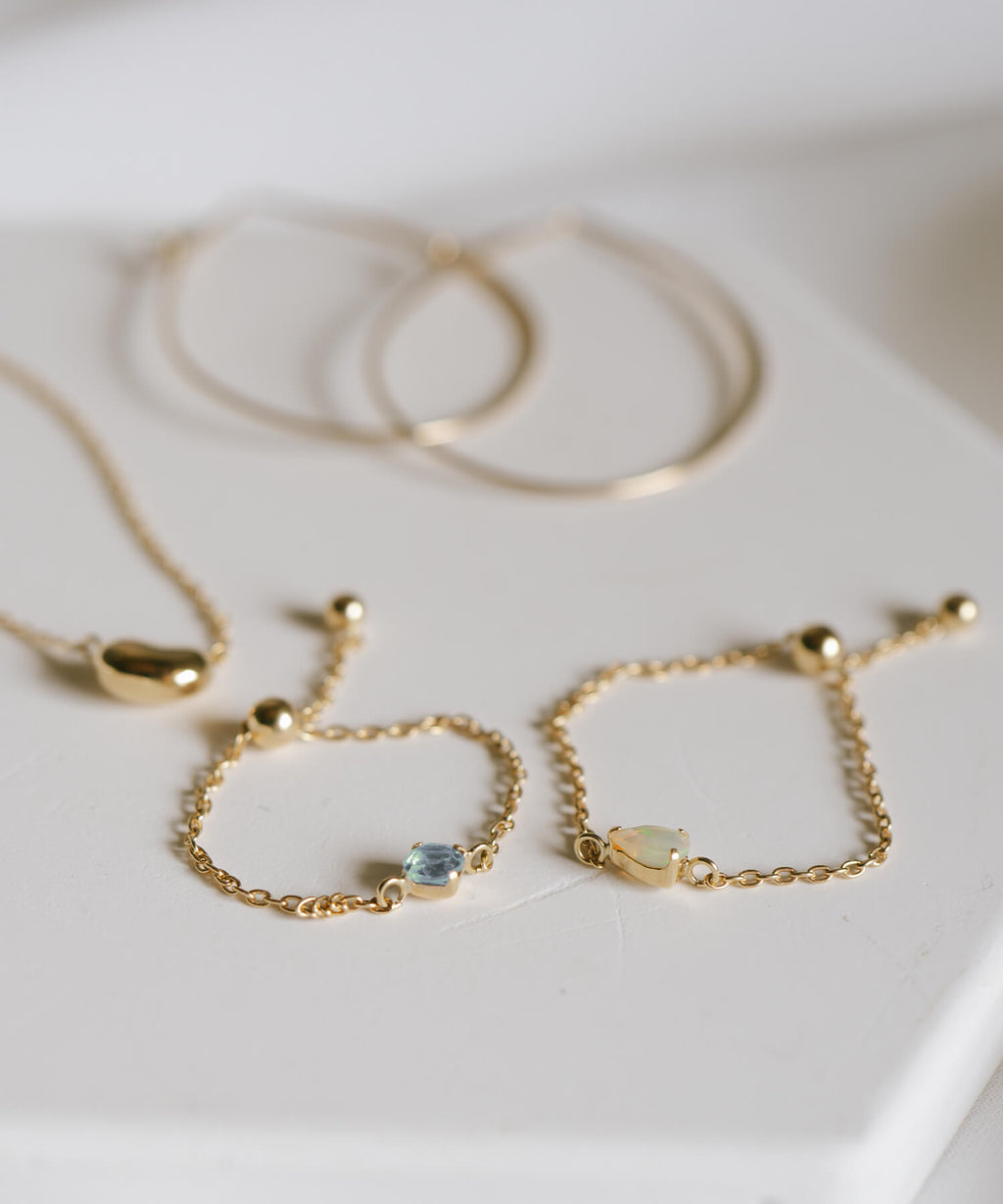 18K Gold Gemstone Chain Ring | MEGREZ CHAIN