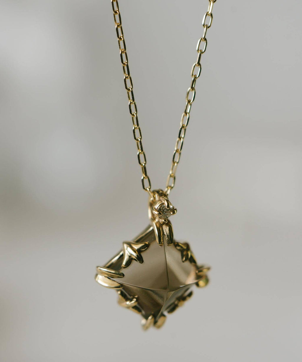 10K Gold Rhombus Smoky Quartz Necklace | TETRA-ATTA