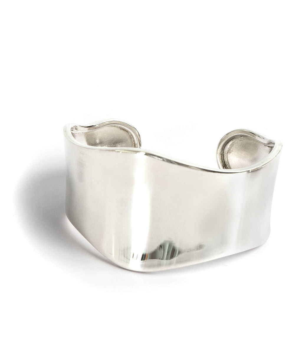 Wave type sterling silver wide cuff bangle, full view