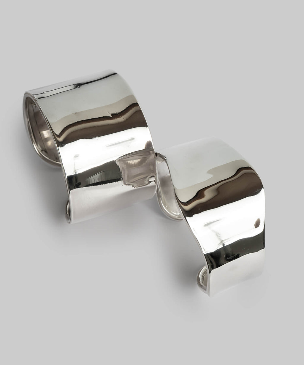 KARPOS wide cuff bangles in sterling silver, straight and wave