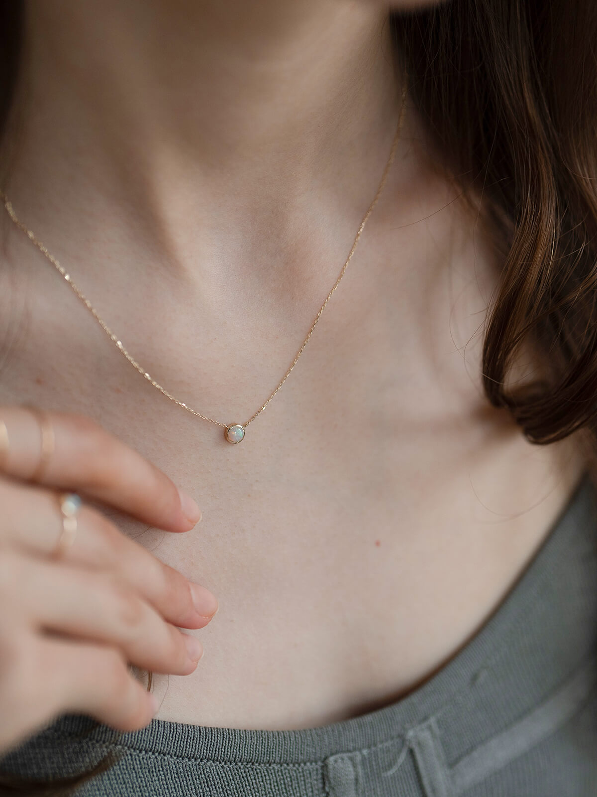 Opal necklace on model