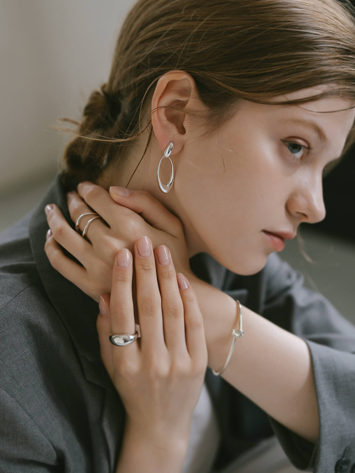 Silver925 Oval Swing Earrings | LYOMRA-PE