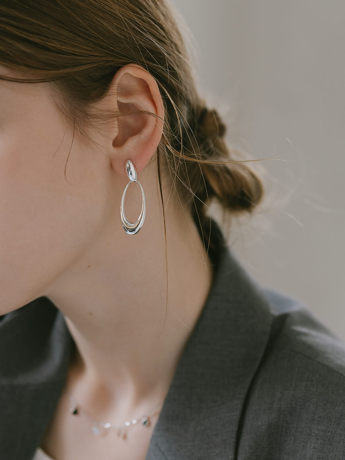 Silver925 Oval Swing Earrings | LYOMRA-PE