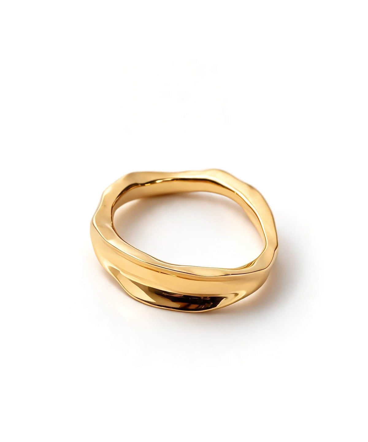 18K gold plated ripple wave ring on a white background