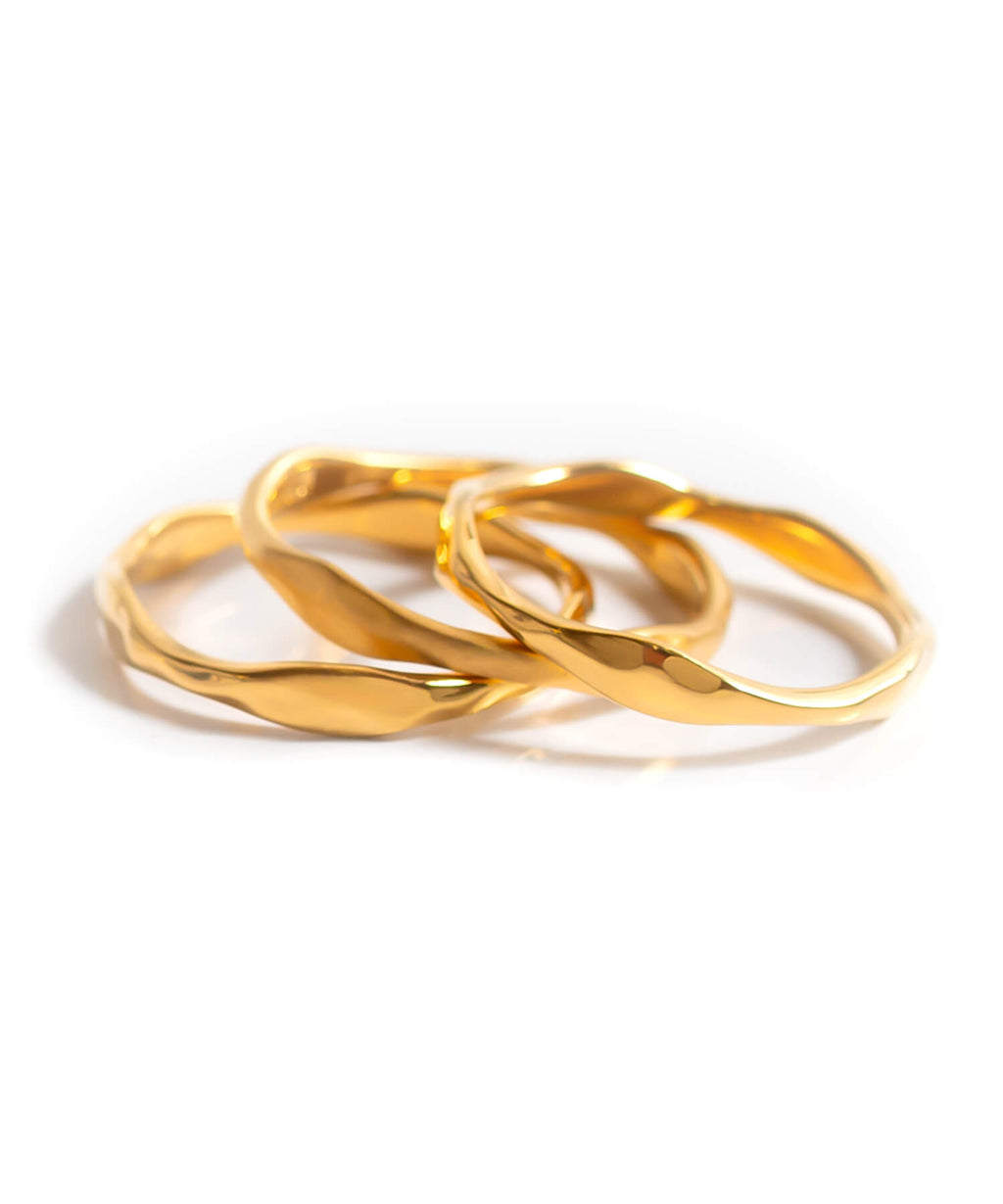 18K Gold Plated Sterling Silver 3 Layerd Wavy Ring | MERV