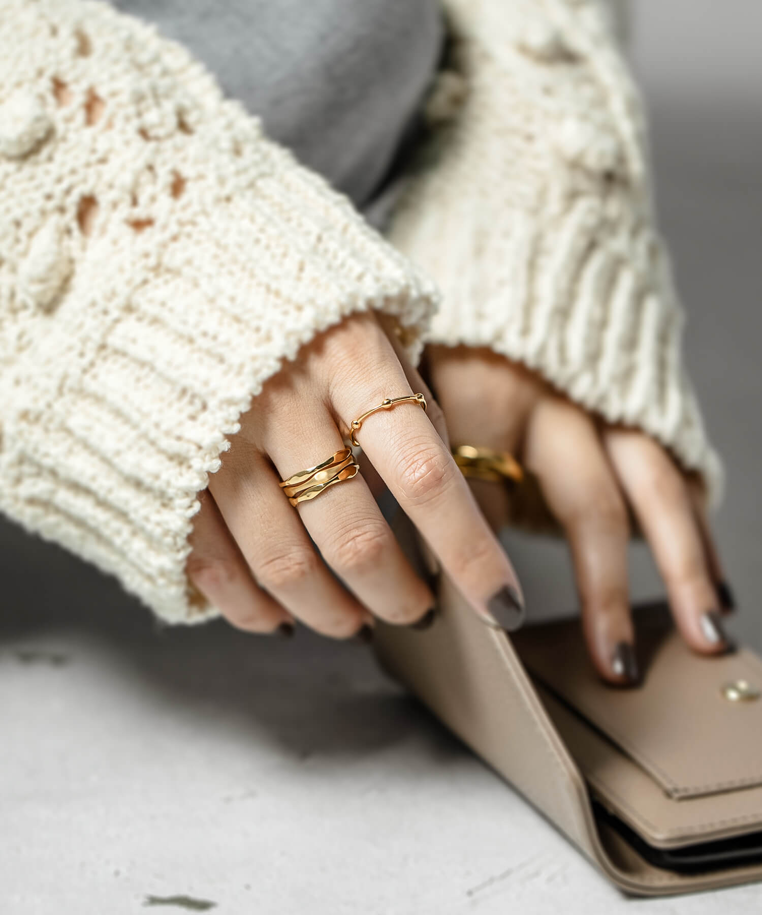 18K Gold Plated Sterling Silver 3 Layerd Wavy Ring | MERV