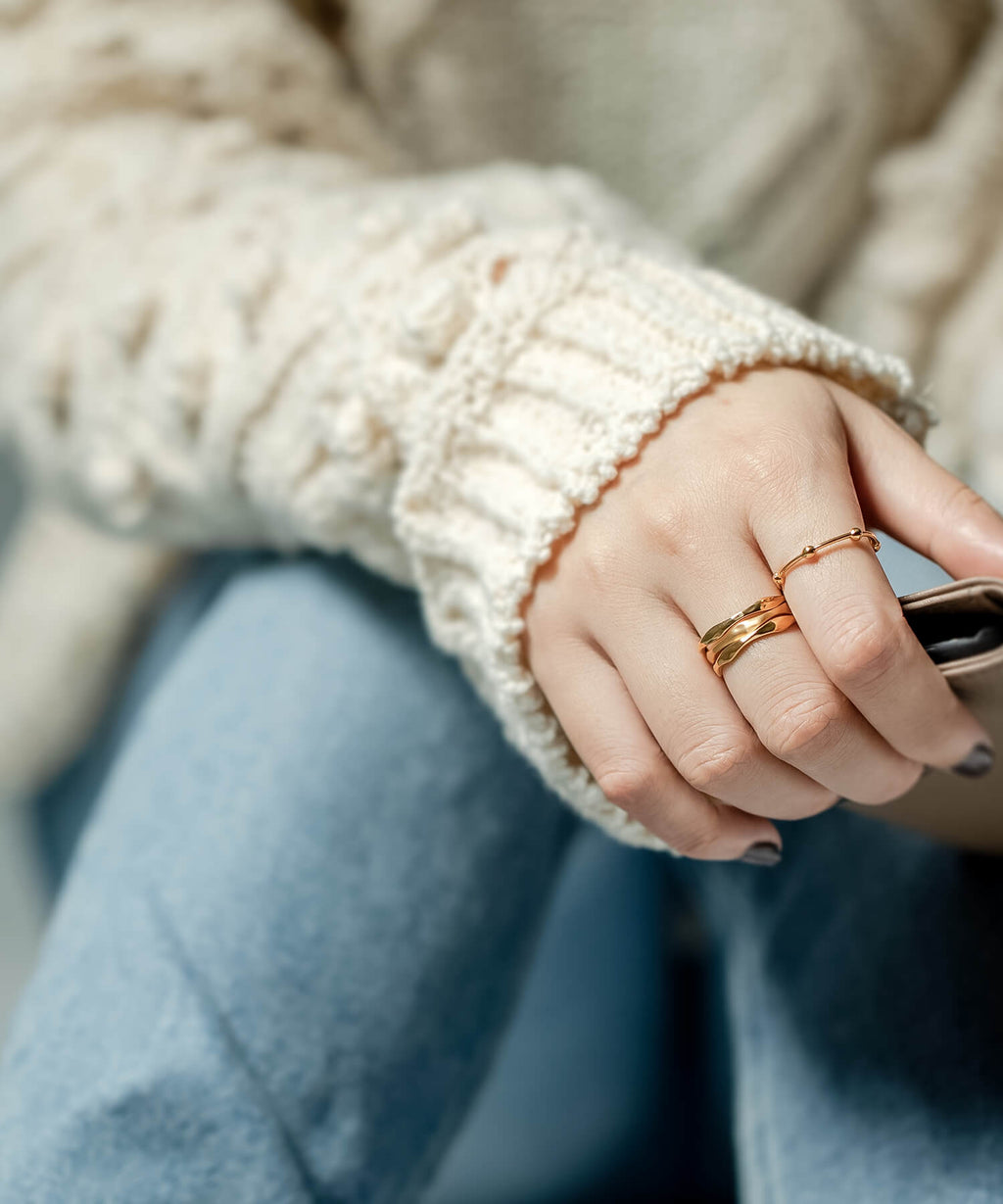 18K Gold Plated Sterling Silver 3 Layerd Wavy Ring | MERV