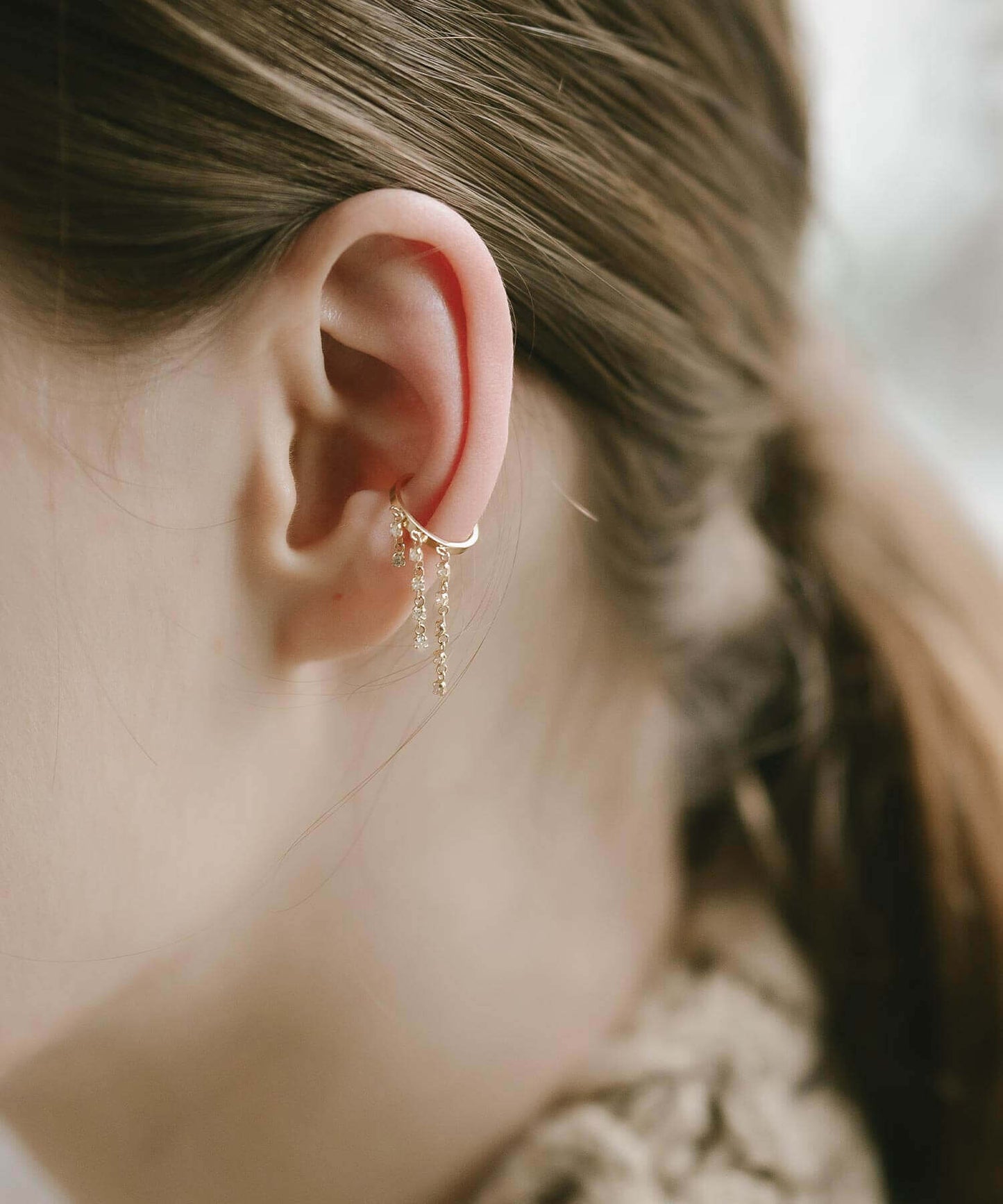 K10 Precious Fringe Chain Earring and Earcuff | METEOR EARRING & EAR CUFF